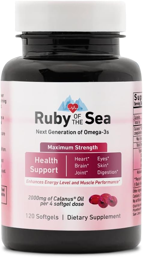 Maximum Strength Ruby of the Sea Marine Oil Supplement for Heart and Brain Health - All Natural Calanus Oil, Astaxanthin, Omega-3, and Fatty Acids - 4 Softgels Daily