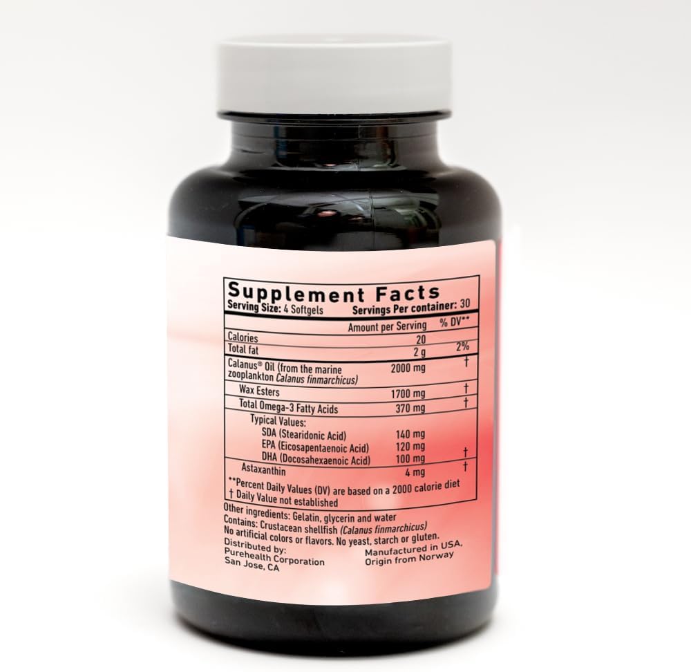 Maximum Strength Ruby of the Sea Marine Oil Supplement for Heart and Brain Health - All Natural Calanus Oil, Astaxanthin, Omega-3, and Fatty Acids - 4 Softgels Daily