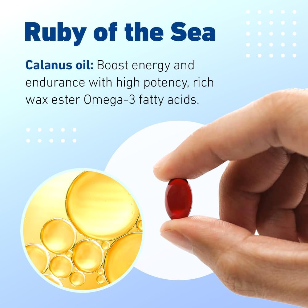 Maximum Strength Ruby of the Sea Marine Oil Supplement for Heart and Brain Health - All Natural Calanus Oil, Astaxanthin, Omega-3, and Fatty Acids - 4 Softgels Daily