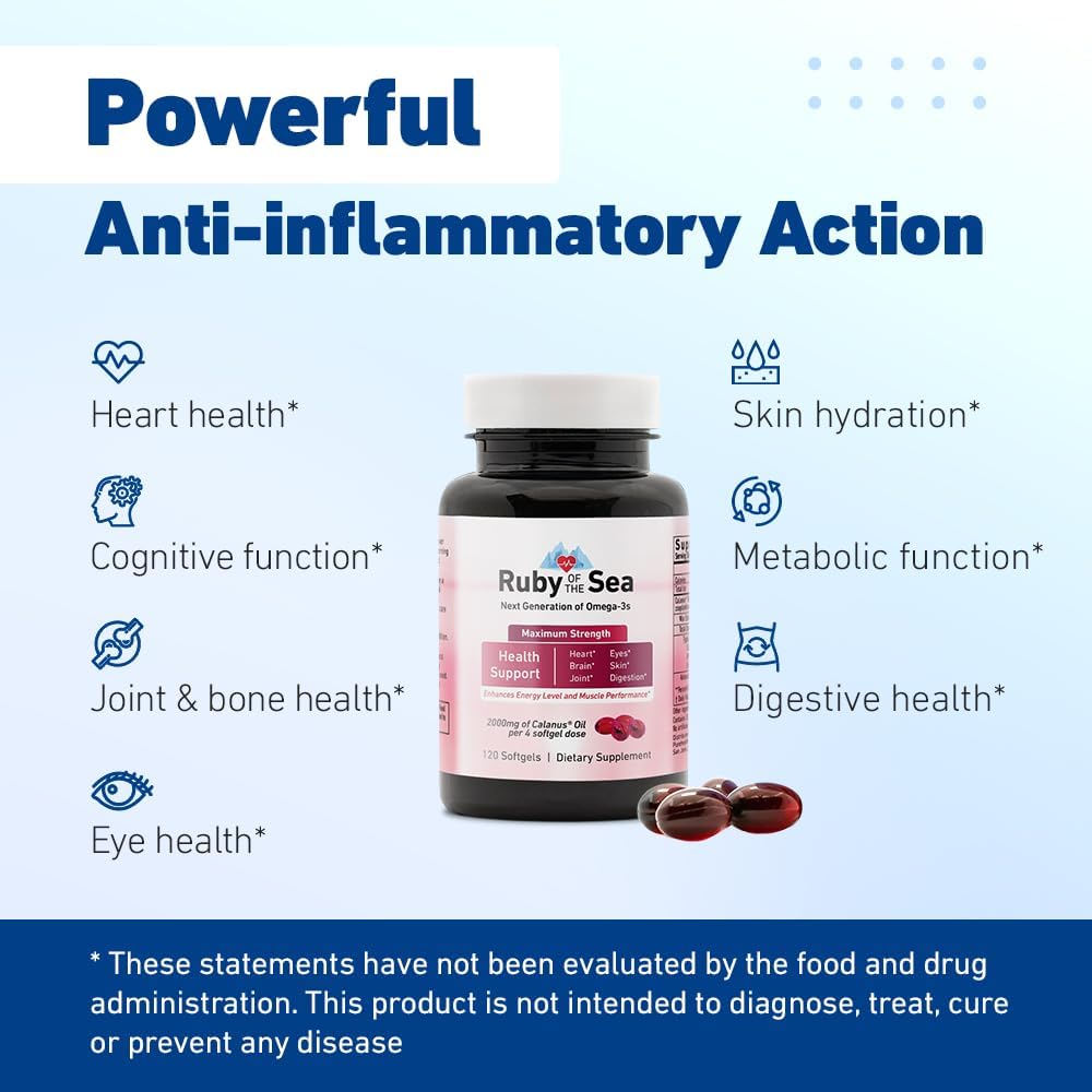 Maximum Strength Ruby of the Sea Marine Oil Supplement for Heart and Brain Health - All Natural Calanus Oil, Astaxanthin, Omega-3, and Fatty Acids - 4 Softgels Daily