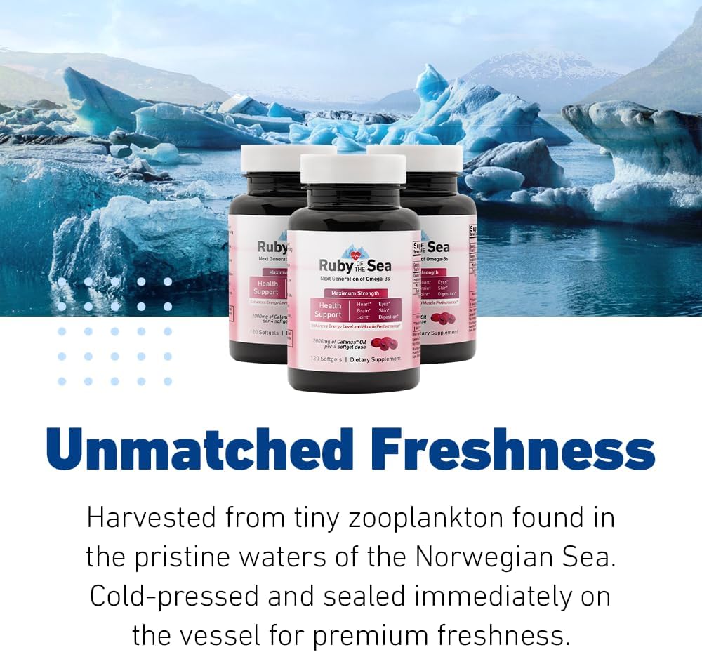 Maximum Strength Ruby of the Sea Marine Oil Supplement for Heart and Brain Health - All Natural Calanus Oil, Astaxanthin, Omega-3, and Fatty Acids - 4 Softgels Daily