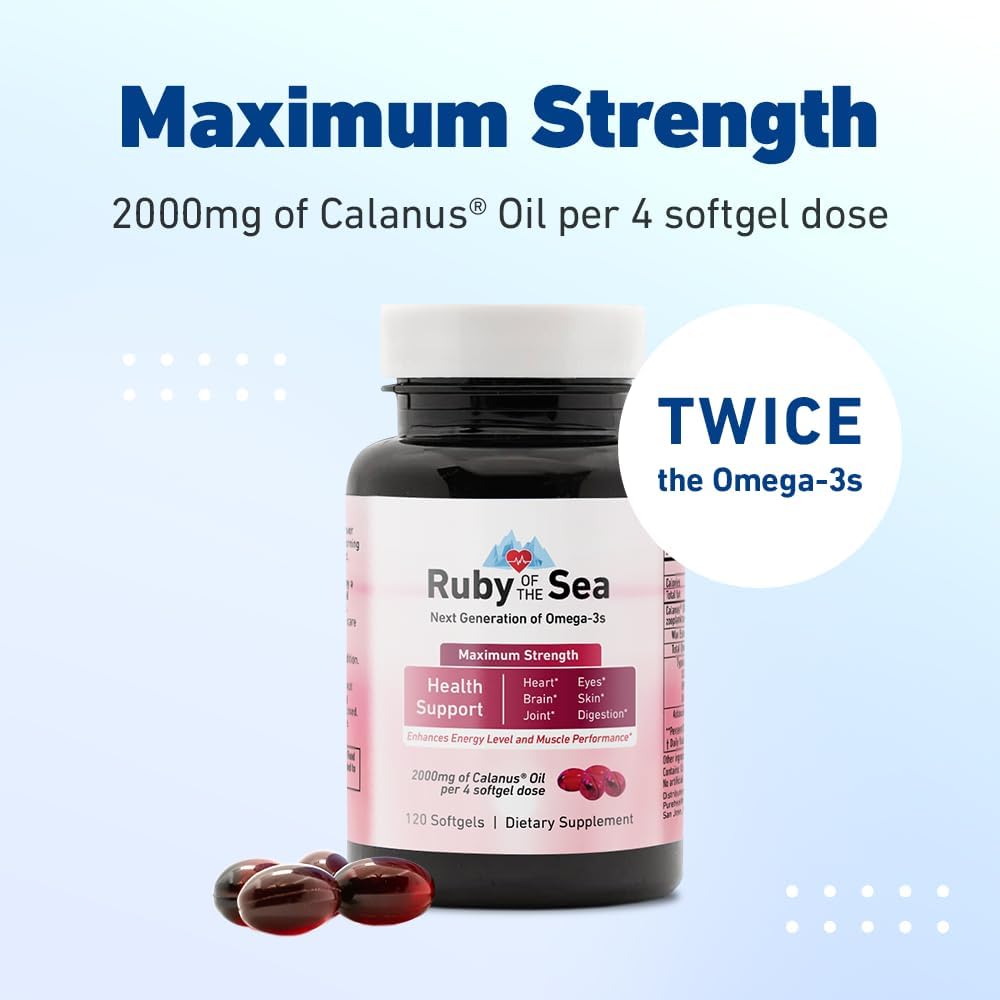 Maximum Strength Ruby of the Sea Marine Oil Supplement for Heart and Brain Health - All Natural Calanus Oil, Astaxanthin, Omega-3, and Fatty Acids - 4 Softgels Daily
