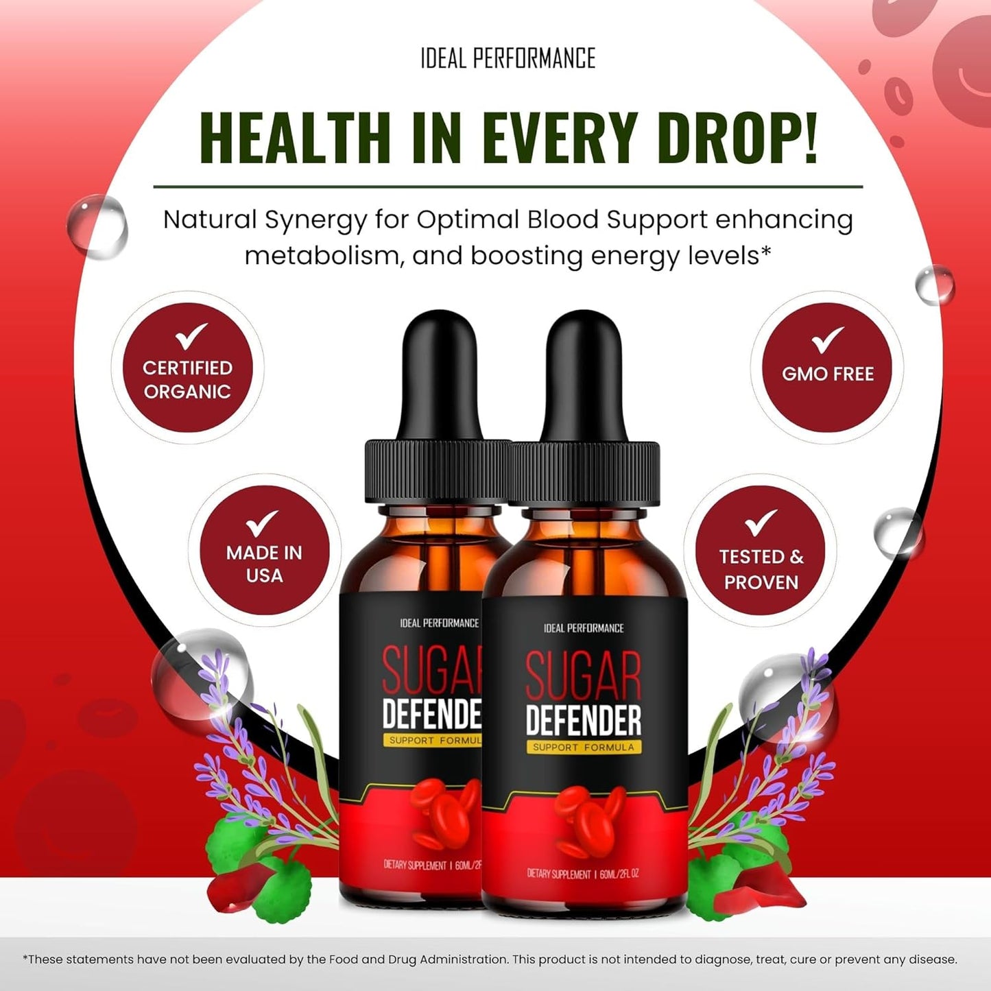 Maximum Strength Sugar Defender Liquid Drops for Blood Sugar Support - All Natural Supplement Formula for Ideal Performance and Wellness (2 Pack)