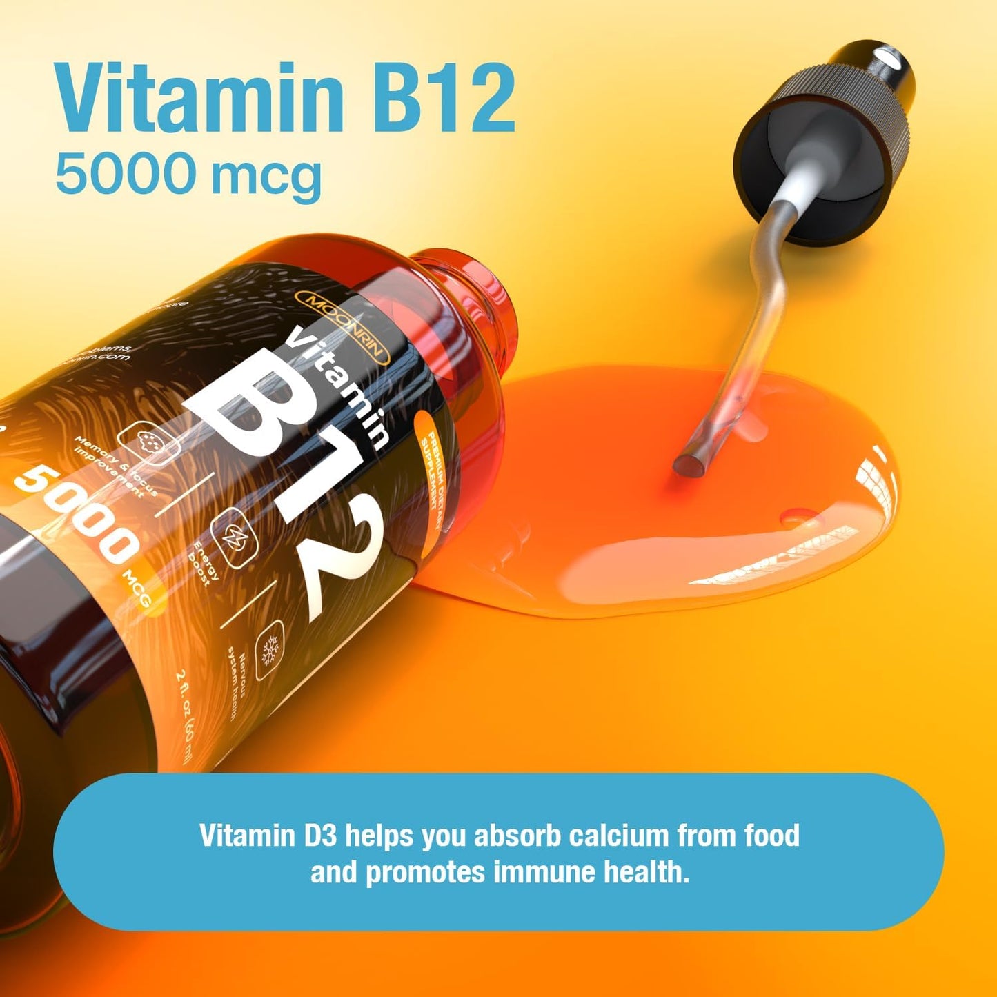 Maximum Strength Vegan B12 Liquid Spray for Energy, Memory, and Immune System Support - 2 Fl Oz