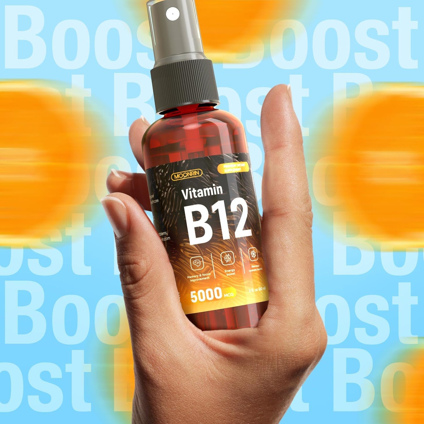 Maximum Strength Vegan B12 Liquid Spray for Energy, Memory, and Immune System Support - 2 Fl Oz