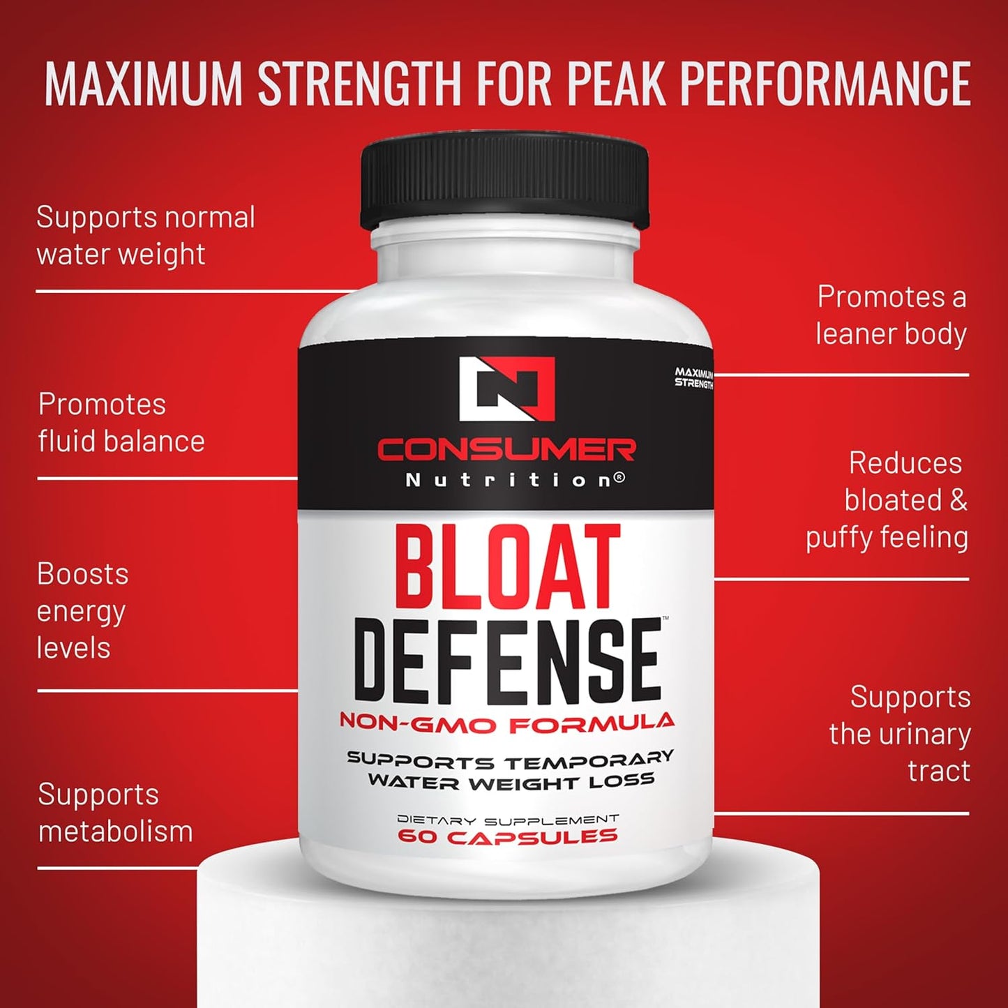 Maximum Strength Water Away Pills for Bloating & Water Weight with Apple Cider Vinegar - 60 Capsules for Women & Men