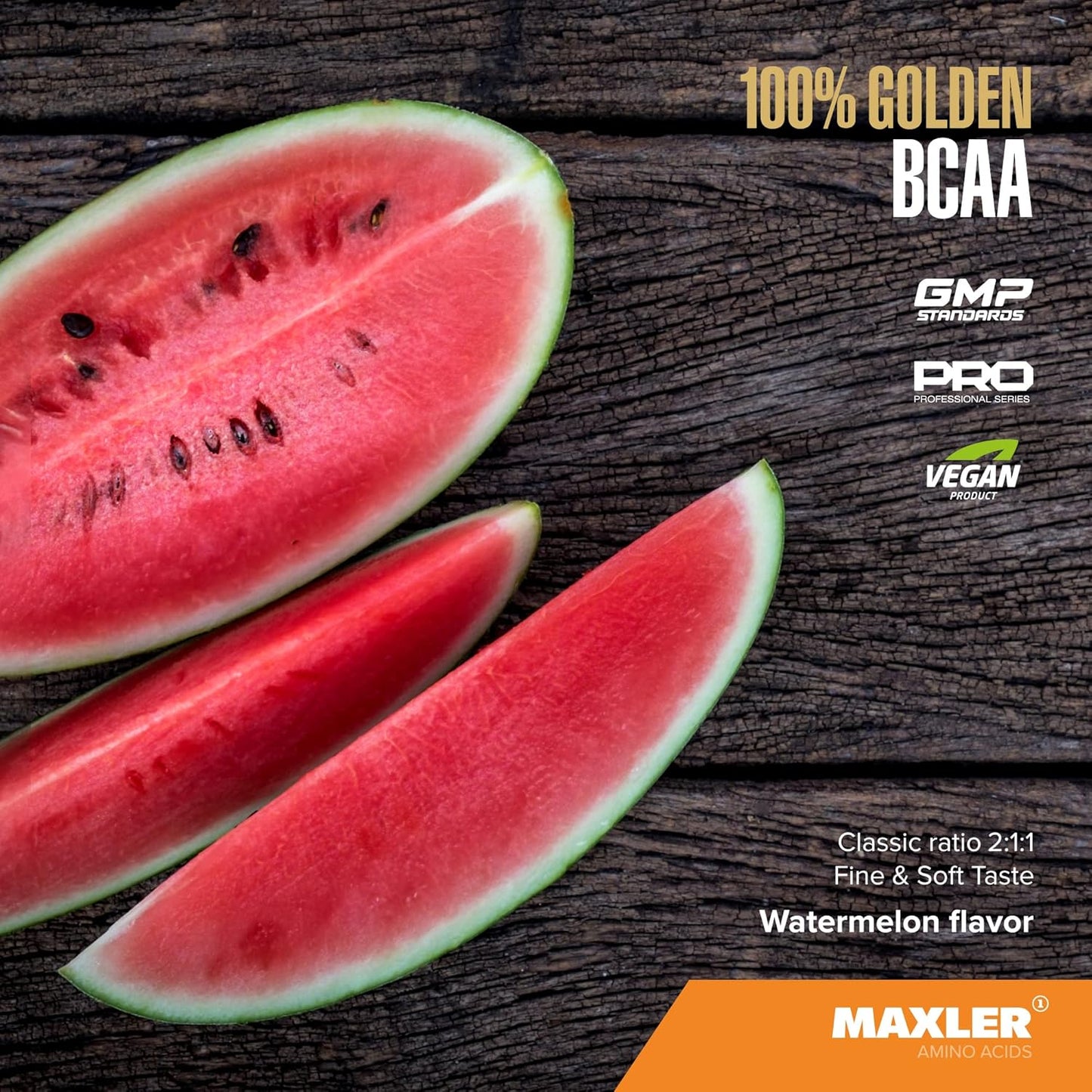 Maxler 100% Golden BCAA Powder - Vegan Amino Acids for Muscle Recovery & Growth - Watermelon Flavored Workout Drink - 60 Servings