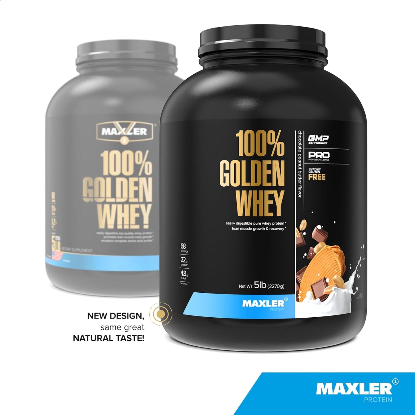Maxler 100% Golden Whey Protein Powder - 22g per Serving - Fast-Absorbing Blend - Chocolate Peanut Butter Flavor - 5 lbs