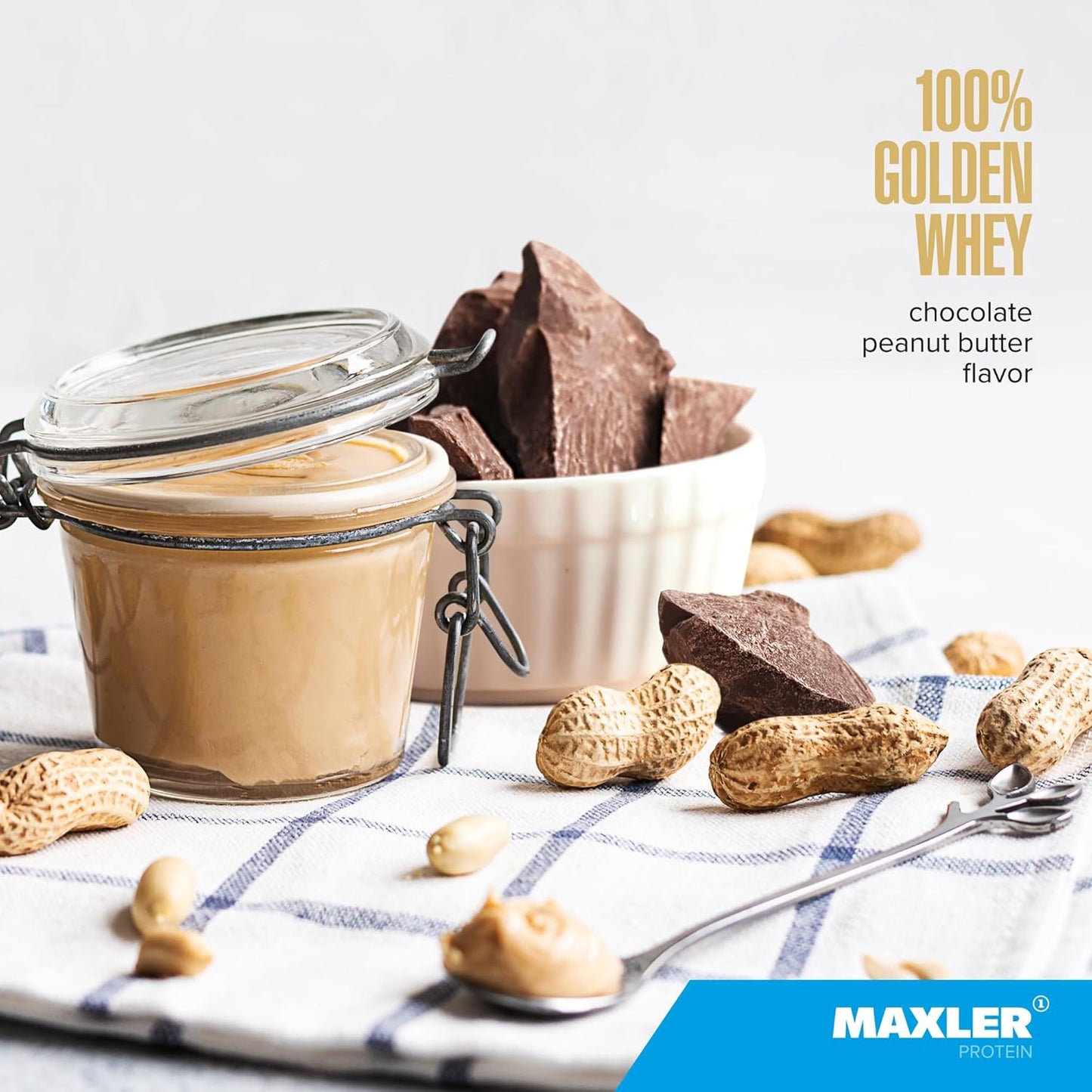 Maxler 100% Golden Whey Protein Powder - 22g per Serving - Fast-Absorbing Blend - Chocolate Peanut Butter Flavor - 5 lbs