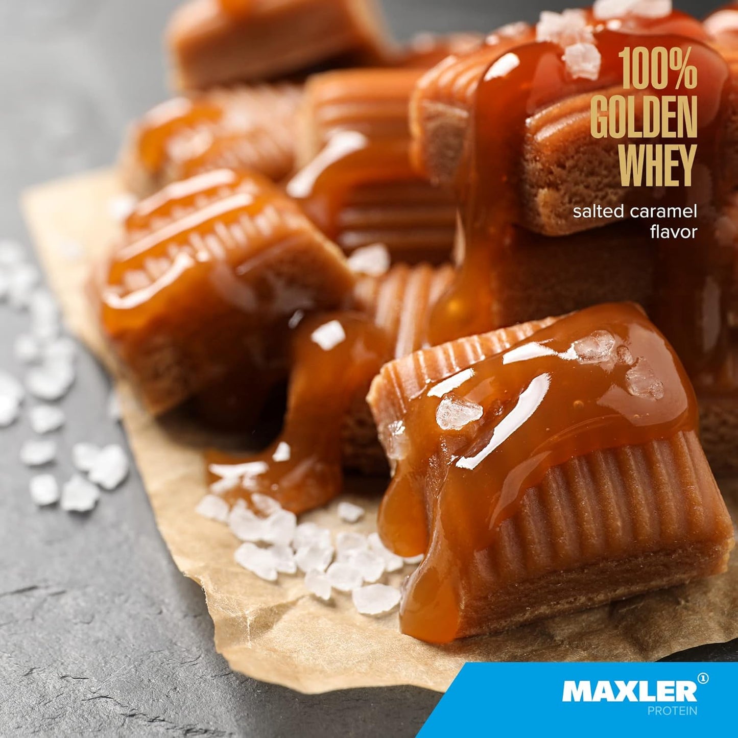 Maxler 100% Golden Whey Protein Powder - 24g per Serving - Ideal for Pre, Post & Intra Workout - Fast-Absorbing Blend - Salted Caramel Flavor - 5 lbs