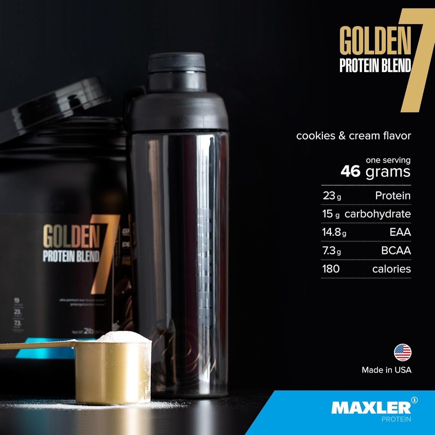 Maxler Golden 7 Protein Blend - Cookies and Cream 2 lb Powder for Muscle Gain and Recovery