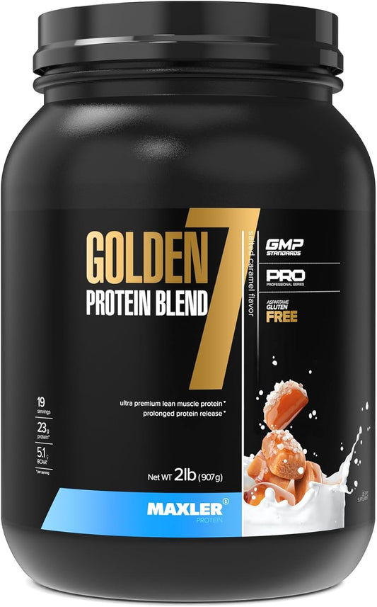 Maxler Golden 7 Protein Blend - Salted Caramel Protein Powder 2 lb - Ideal for Muscle Gain and Recovery