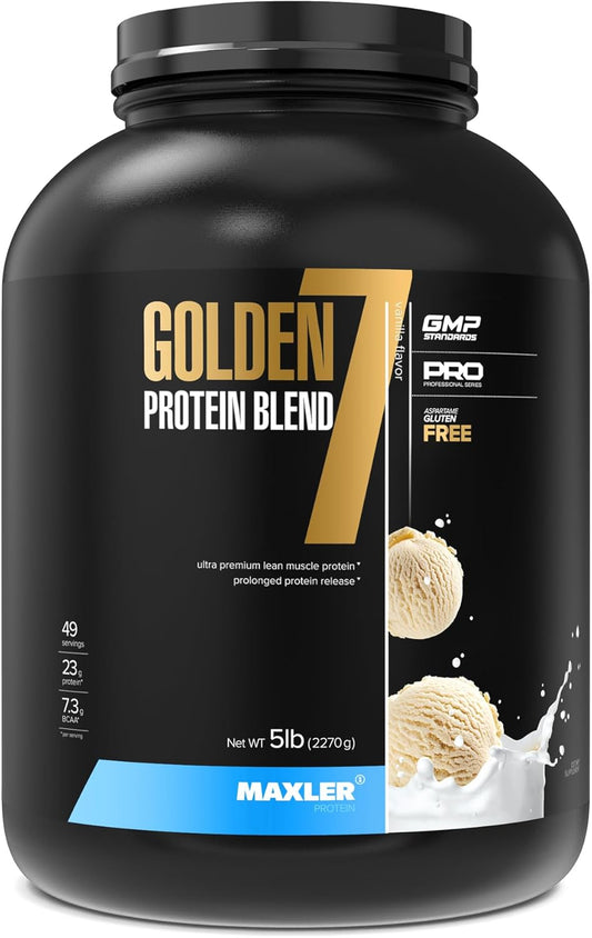 Maxler Golden 7 Protein Blend 5 lb - Vanilla Protein Powder for Muscle Gain and Recovery