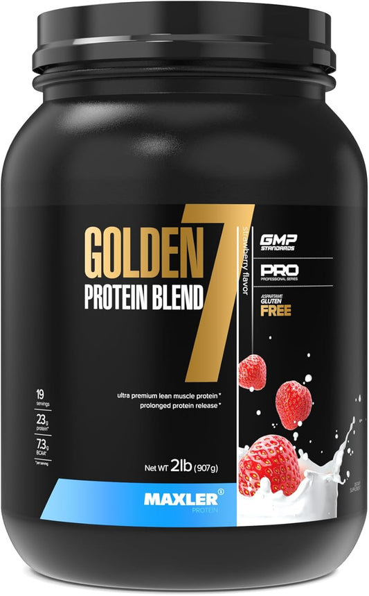 Maxler Golden 7 Protein Blend: Strawberry Protein Powder for Muscle Gain & Recovery - 2 lb Size