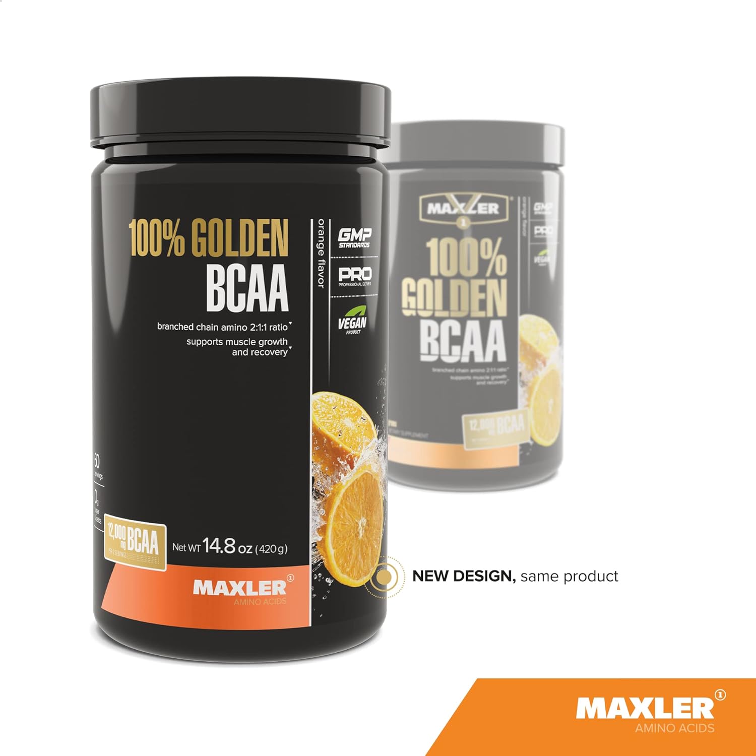 Maxler Golden BCAA Powder: Intra & Post Workout Recovery Drink for Muscle Growth - 6g Vegan Amino Acids - 60 Servings - Orange Flavor