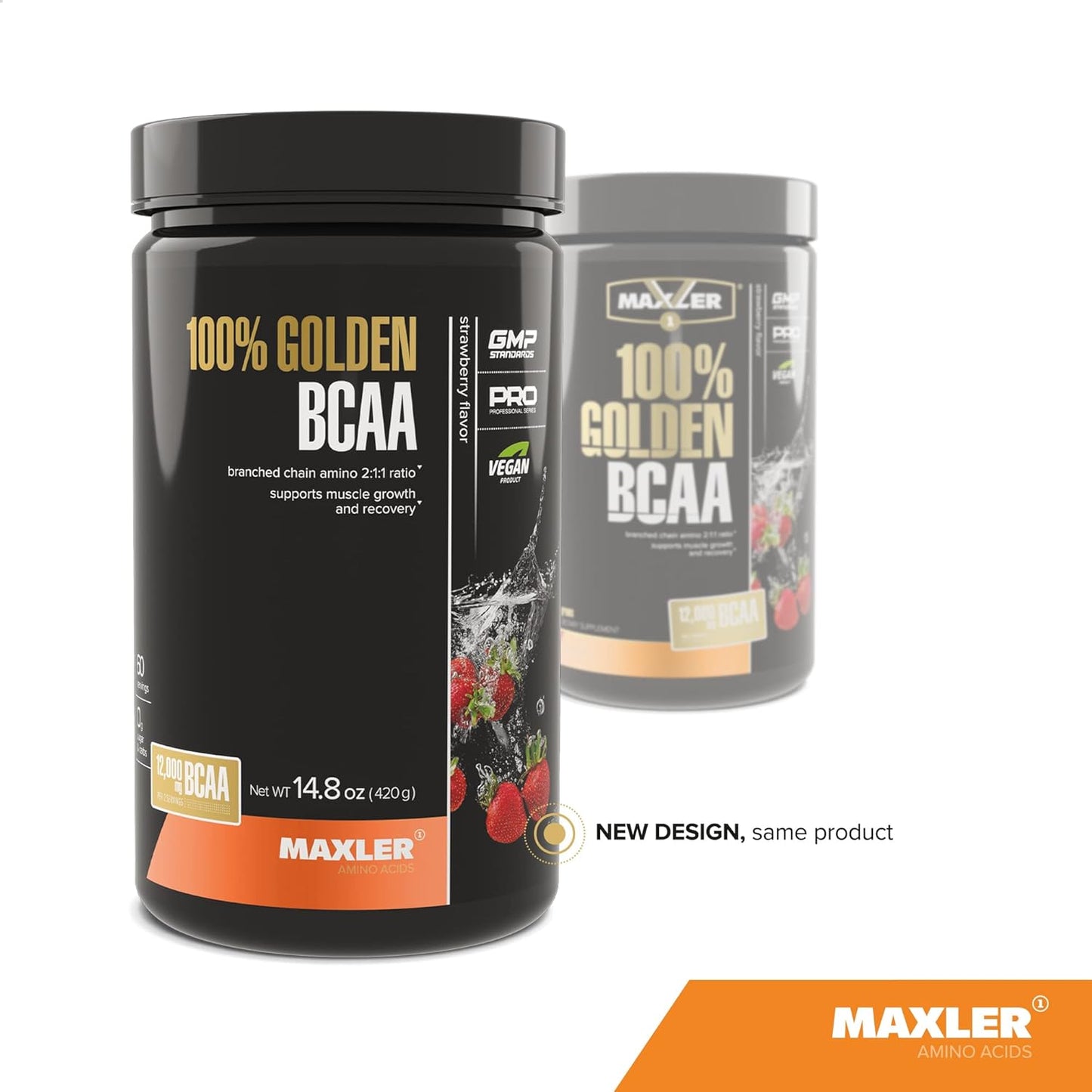 Maxler Golden BCAA Powder: Vegan Intra & Post Workout Drink for Muscle Recovery & Growth - Strawberry Flavor - 60 Servings