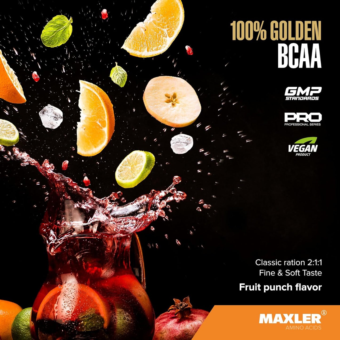 Maxler Golden BCAA Powder: Vegan Intra & Post Workout Drink for Muscle Recovery & Growth - 6g Amino Acids - 60 Servings, Fruit Punch Flavor