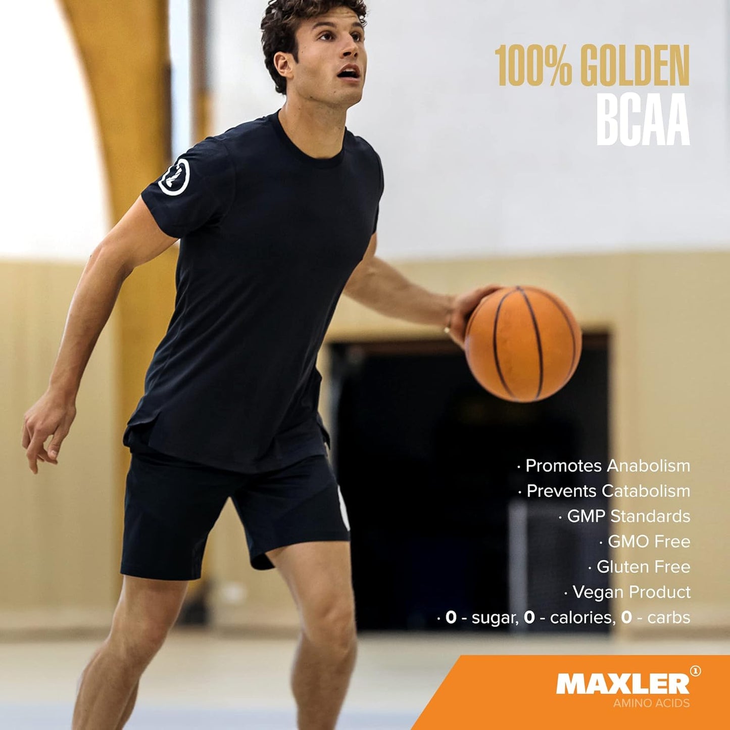 Maxler Golden BCAA Powder: Vegan Intra & Post Workout Drink for Muscle Recovery & Growth - Strawberry Flavor - 60 Servings