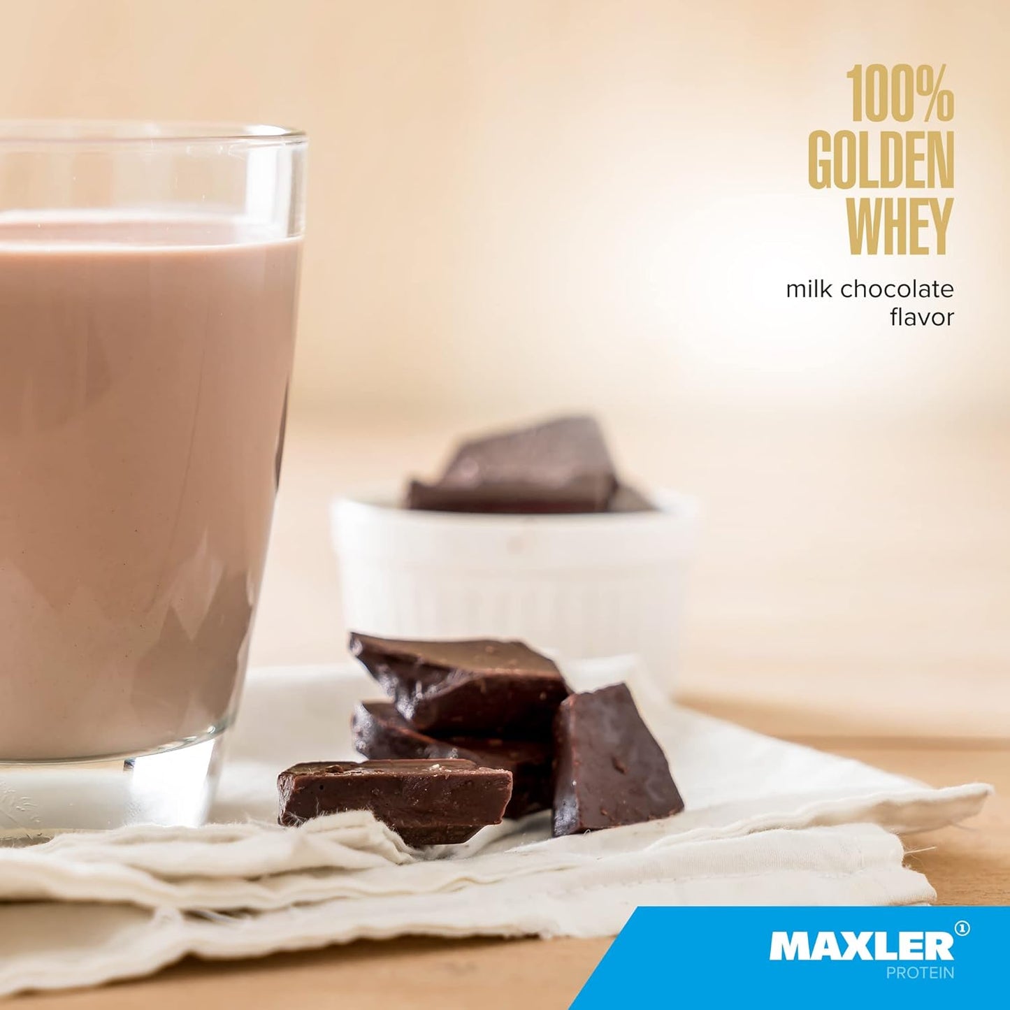 Maxler Golden Whey Protein Powder - 22g Protein per Serving - Fast-Absorbing Blend for Pre & Post Workout - Milk Chocolate Flavor - 5 lb Jar
