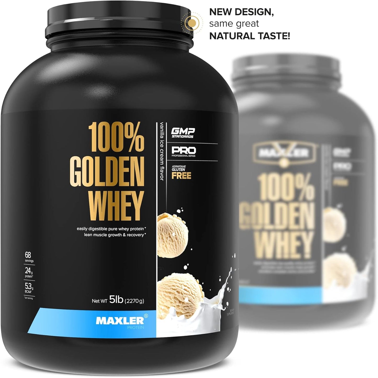 Maxler Golden Whey Protein Powder - 24g per Serving - Pre, Post & Intra Workout - Fast-Absorbing Blend - Vanilla Ice Cream 5 lbs