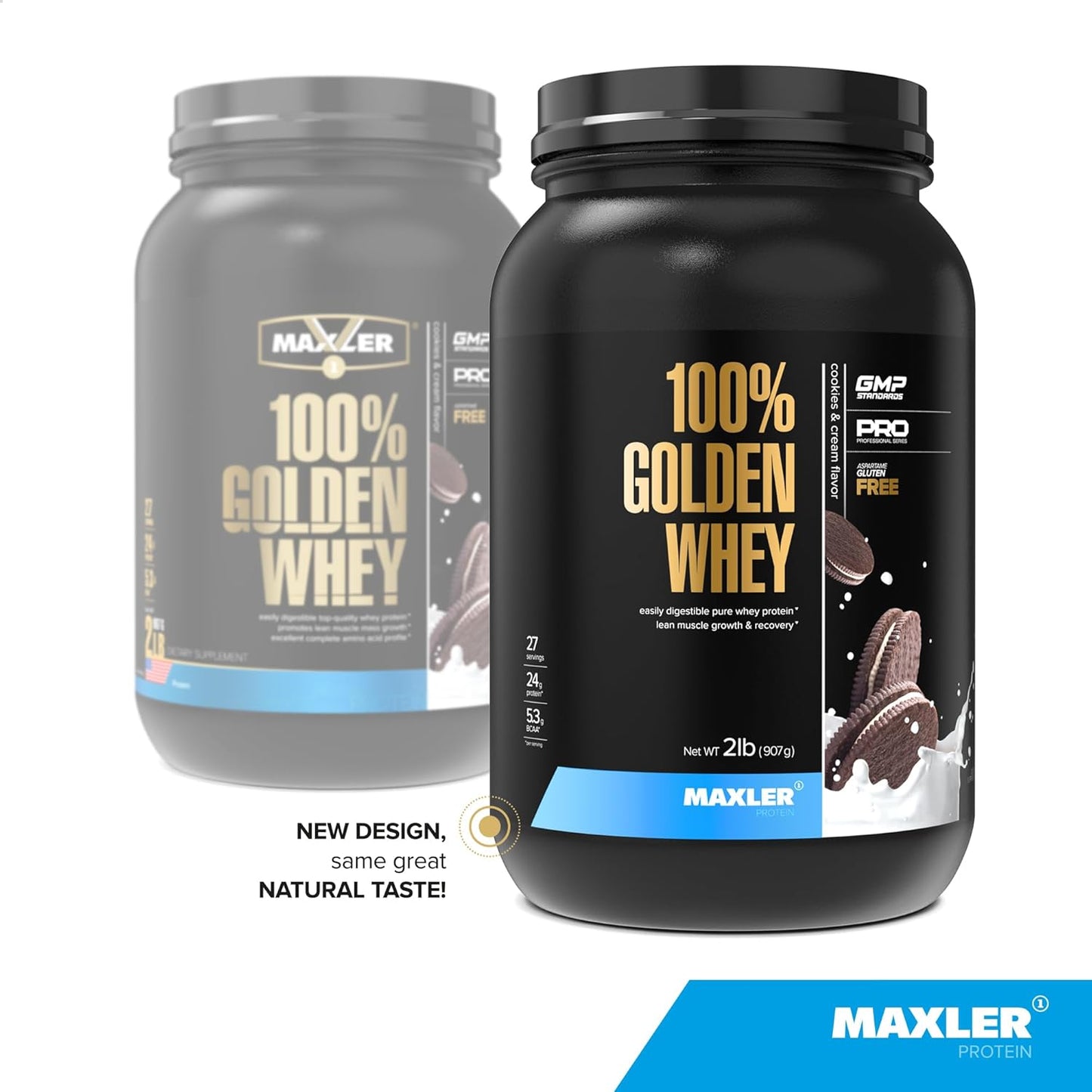Maxler Golden Whey Protein Powder - 24g per Serving - Pre, Post & Intra Workout - Fast-Absorbing Blend - Cookies & Cream Flavor - 2 lbs