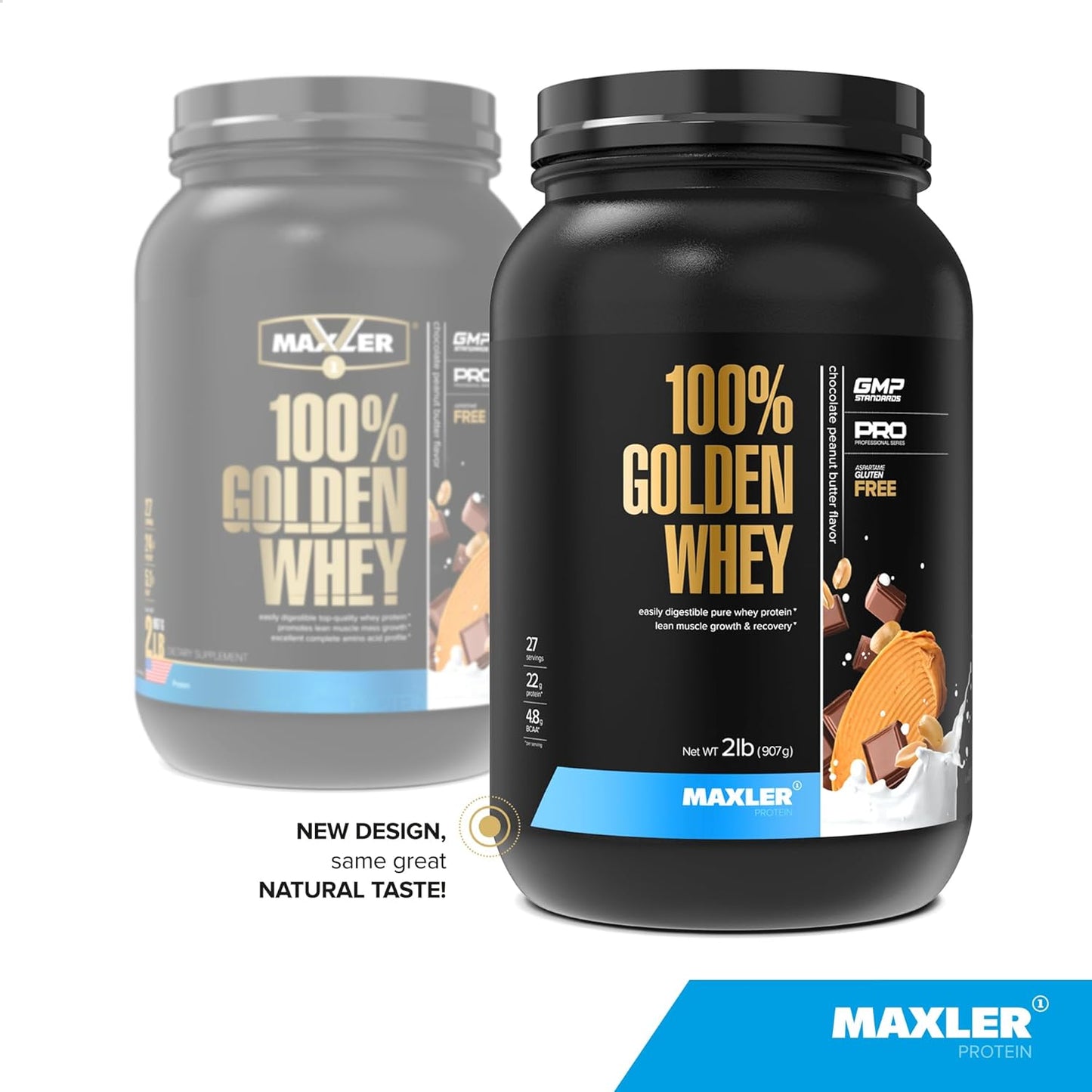Maxler Golden Whey Protein Powder - Chocolate Peanut Butter Flavor - 22g Protein Per Serving - Fast-Absorbing Blend for Pre, Post, and Intra Workout - 2 lbs