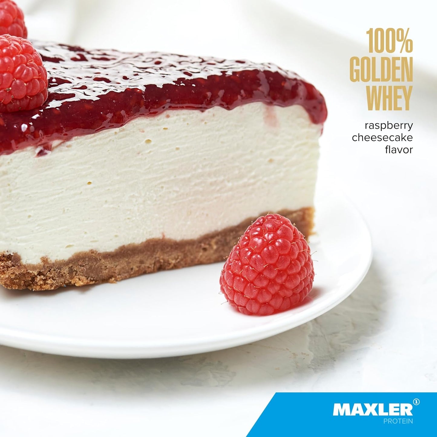 Maxler Golden Whey Protein Powder - Raspberry Cheesecake Flavor - 24g per Serving - Premium Blend for Pre and Post Workout - Fast-Absorbing Isolate and Hydrolysate Blend - 2 lb Pack