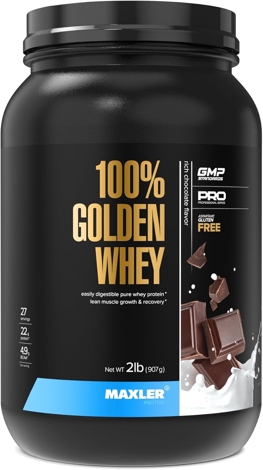 Maxler Golden Whey Protein Powder: Rich Chocolate, 22g Protein per Serving, Low Fat, Low Carb, Complete Amino Acids - 2 lbs