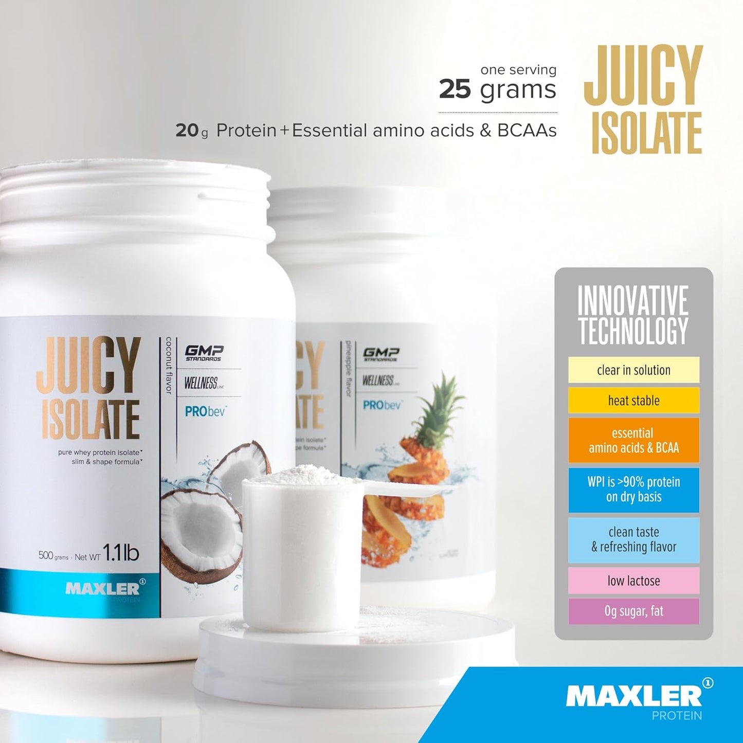 Maxler Juicy Isolate Protein Powder - Orange Clear Whey Isolate for Muscle Recovery - Low Lactose, Fat & Sugar Free - Pre & Post Workout Drink - 90% Protein - 1.1 lb (20 Servings)