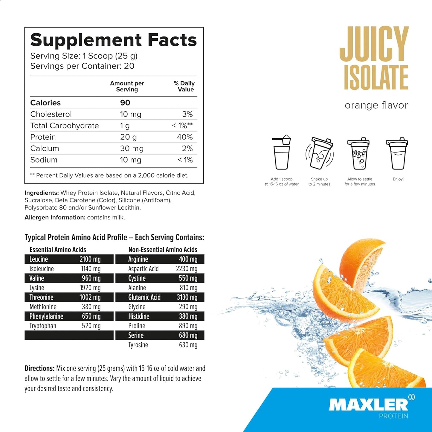 Maxler Juicy Isolate Protein Powder - Orange Clear Whey Isolate for Muscle Recovery - Low Lactose, Fat & Sugar Free - Pre & Post Workout Drink - 90% Protein - 1.1 lb (20 Servings)