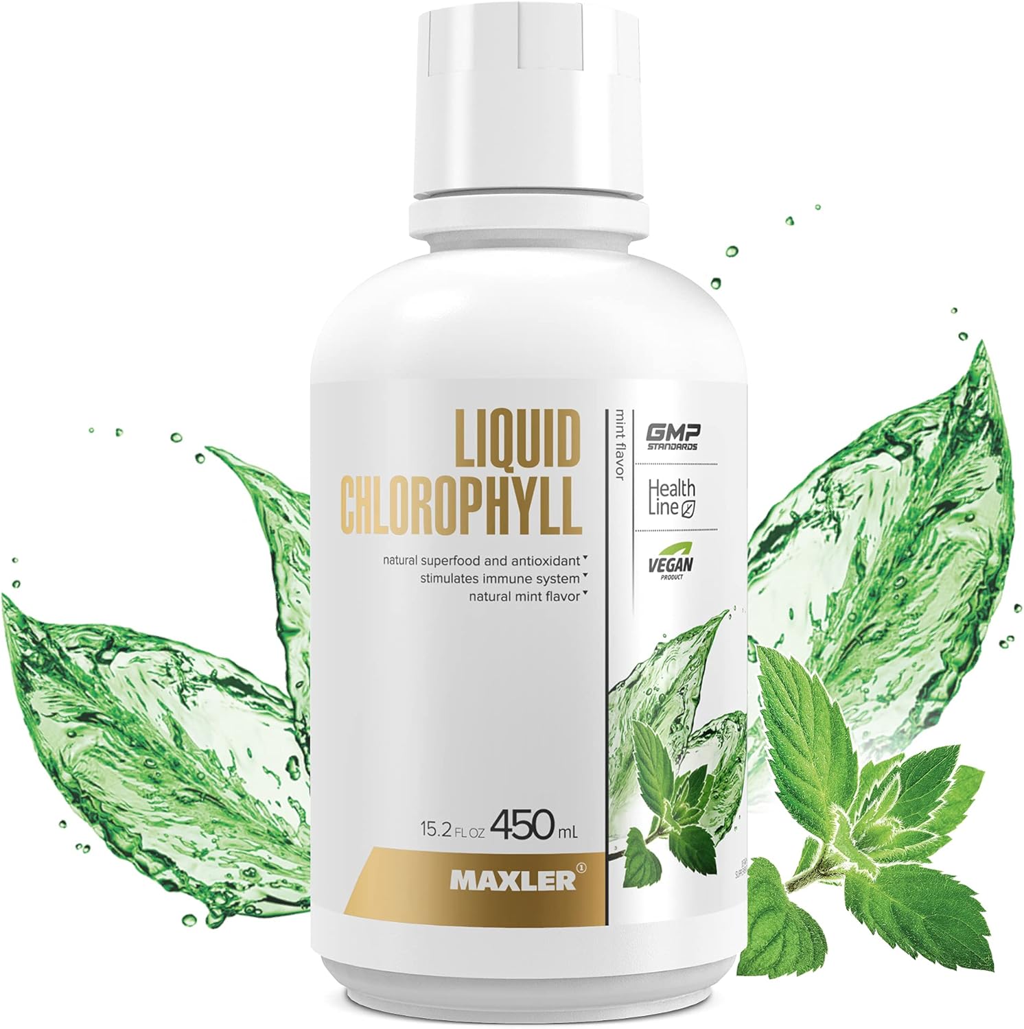 Maxler Liquid Chlorophyll Mint Flavor Supplement - Internal Deodorant for Body Odor & Bad Breath - Vegan Formula with 132mg Chlorophyllin per Serving - 15 Servings, 15.2 fl oz