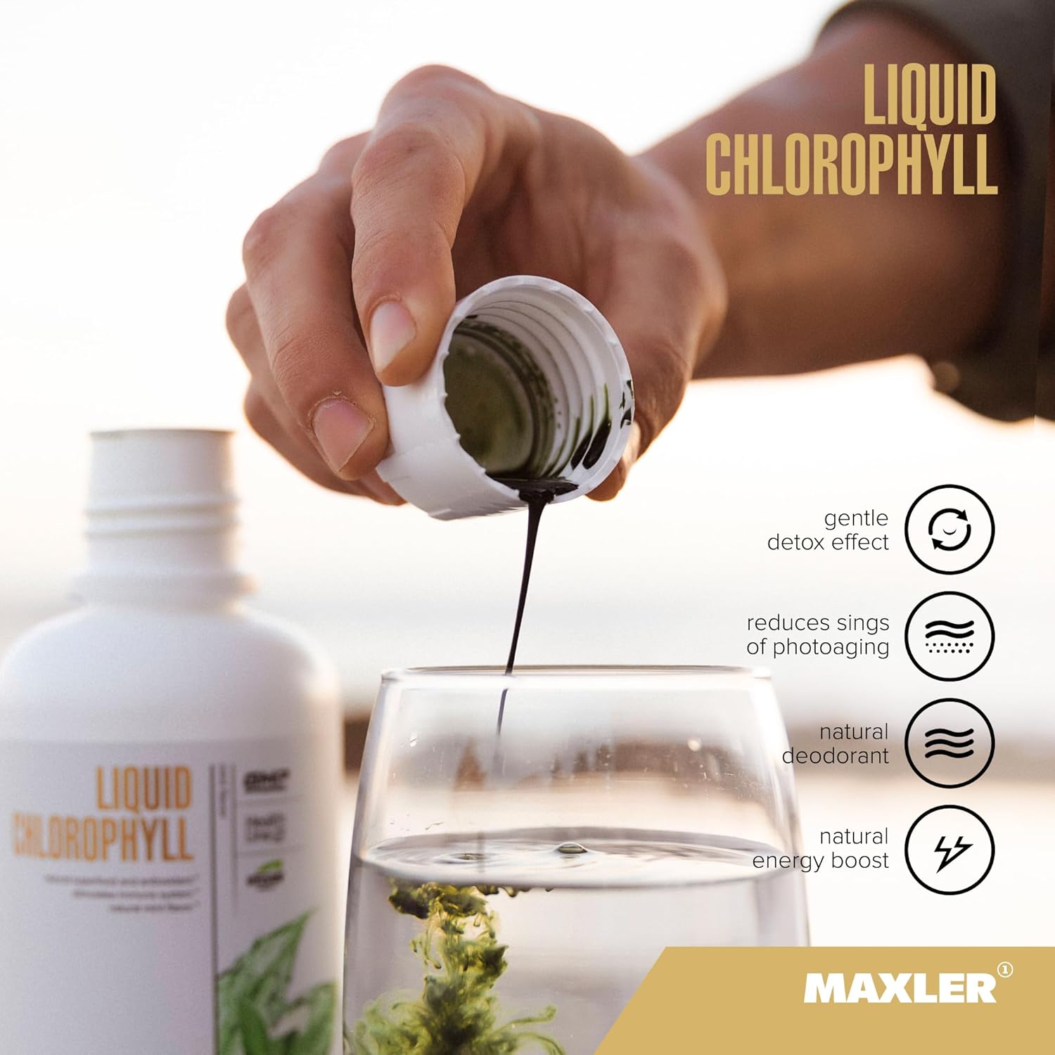 Maxler Liquid Chlorophyll Mint Flavor Supplement - Internal Deodorant for Body Odor & Bad Breath - Vegan Formula with 132mg Chlorophyllin per Serving - 15 Servings, 15.2 fl oz