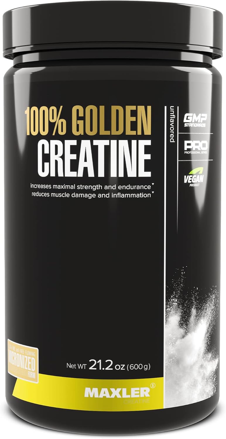Maxler Micronized Creatine Monohydrate Powder - 100% Golden Creatine for Muscle Building - Pre/Post Workout Vegan Supplement - Gluten Free - 600g