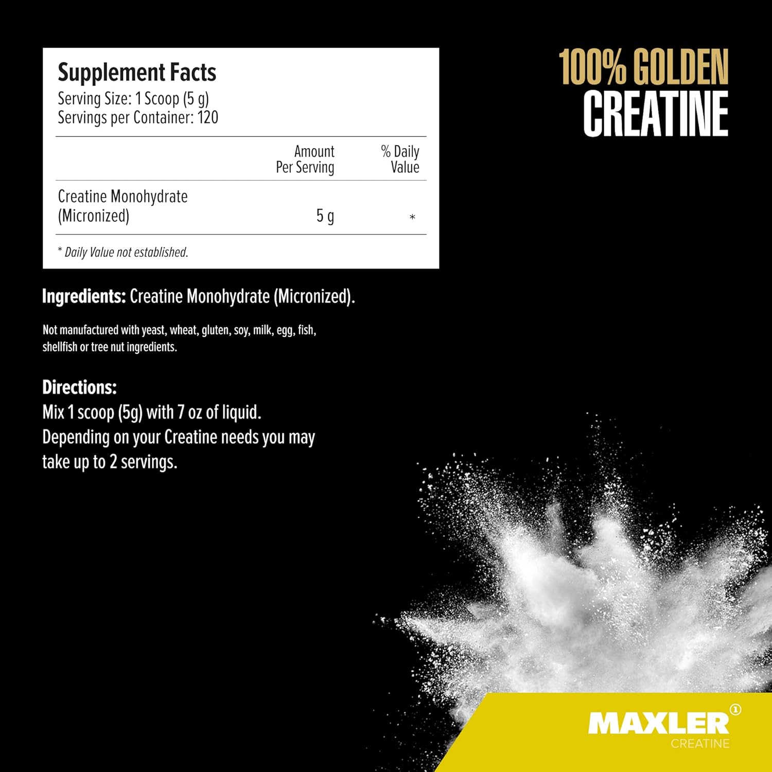 Maxler Micronized Creatine Monohydrate Powder - 100% Golden Creatine for Muscle Building - Pre/Post Workout Vegan Supplement - Gluten Free - 600g