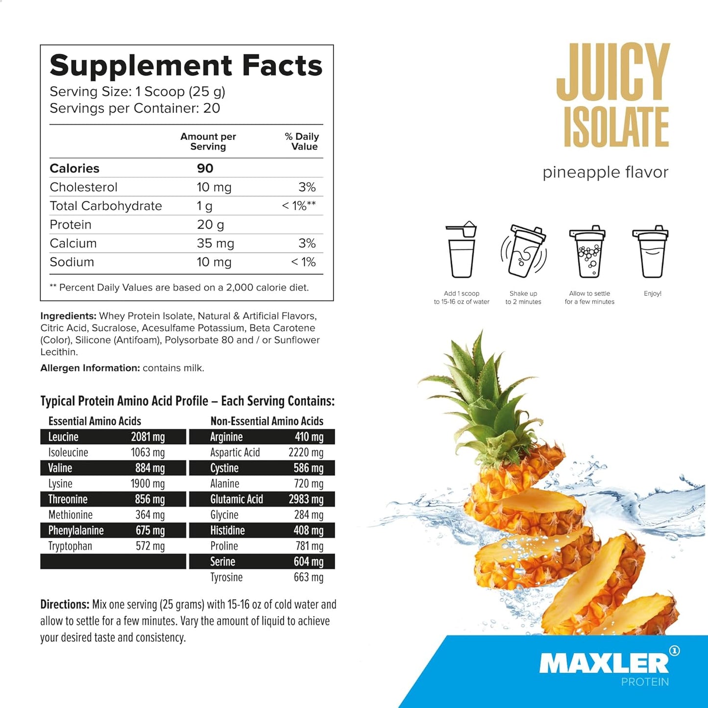 Maxler Pineapple Juicy Isolate Protein Powder - Clear Whey Isolate for Muscle Recovery - Low Lactose, Fat & Sugar Free - Pre & Post Workout Drink - 20 Servings