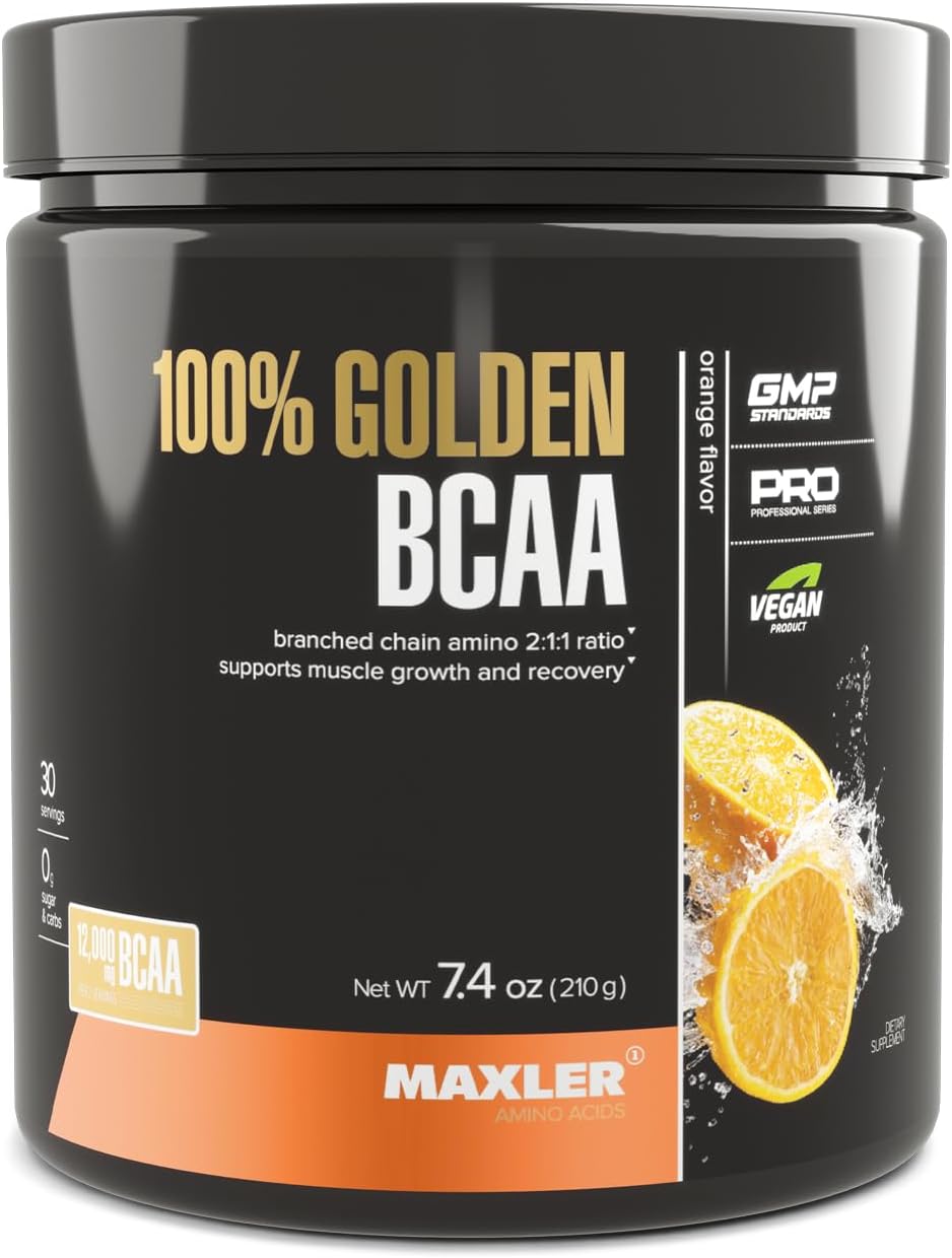 Maxler Vegan BCAA Powder for Muscle Recovery & Growth - 100% Golden Amino Acids Drink - Intra & Post Workout - 30 Servings - Orange Flavor