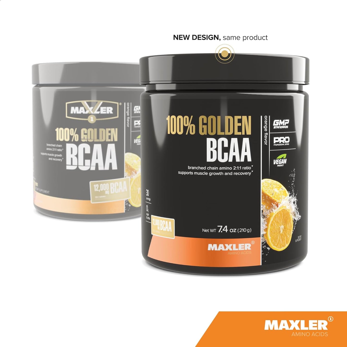Maxler Vegan BCAA Powder for Muscle Recovery & Growth - 100% Golden Amino Acids Drink - Intra & Post Workout - 30 Servings - Orange Flavor