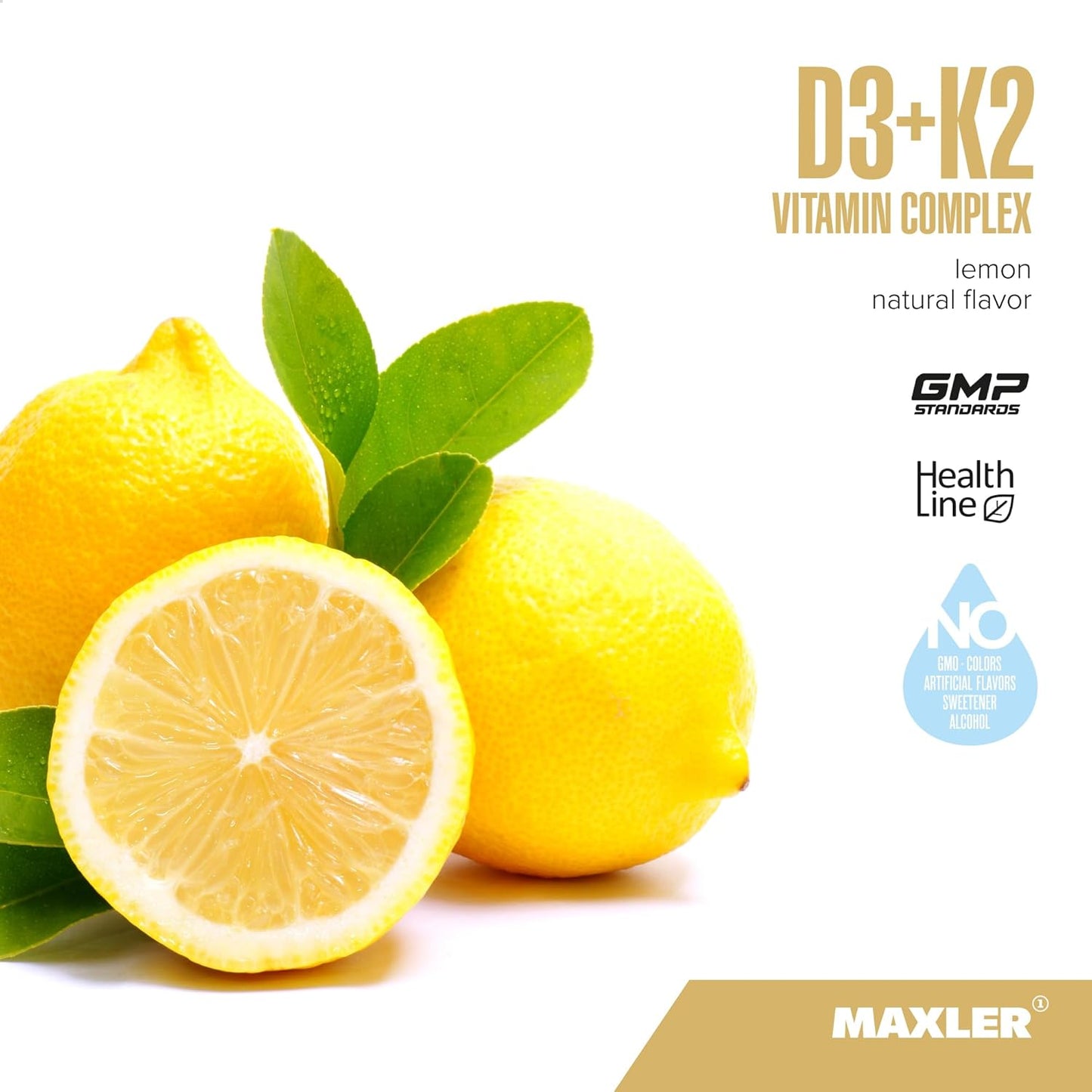 Maxler Vitamin D3 K2 Drops with MCT Oil - Heart, Bone & Immune Support - No GMO, No Colors, No Sweetener, No Alcohol - 5000 IU Vitamin D3 & 500 mcg Vitamin K2 - 120 Servings Lemon Flavor