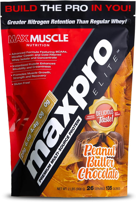 Maxpro Elite Whey Protein Powder | High Protein, Zero Sugar, BCAAs | Cold Filtered Whey Isolate, Micellar Casein | Muscle Growth & Recovery (Peanut Butter Chocolate, 2lb)