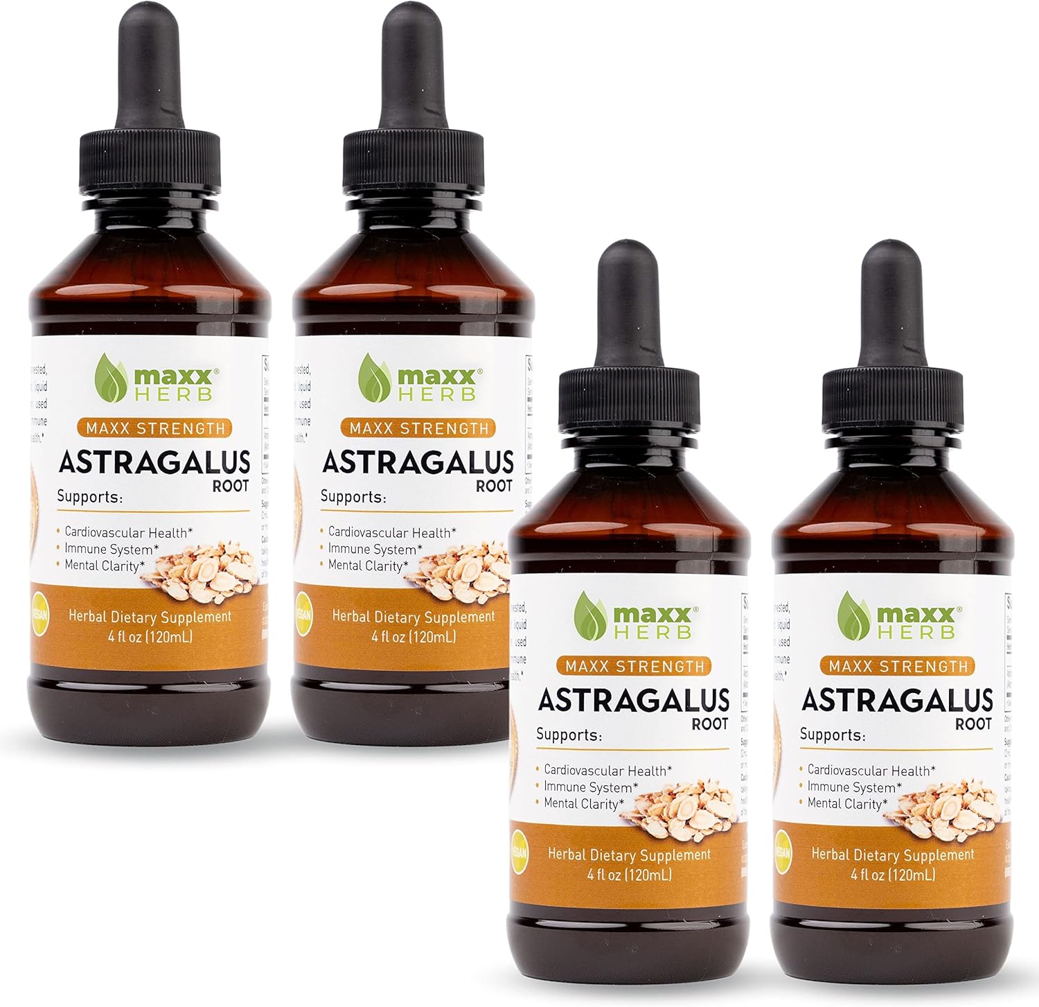 Maxx Herb Astragalus Root Extract Liquid Tincture - Immune Support & Mental Clarity - 4 Bottles, 4 Oz Each