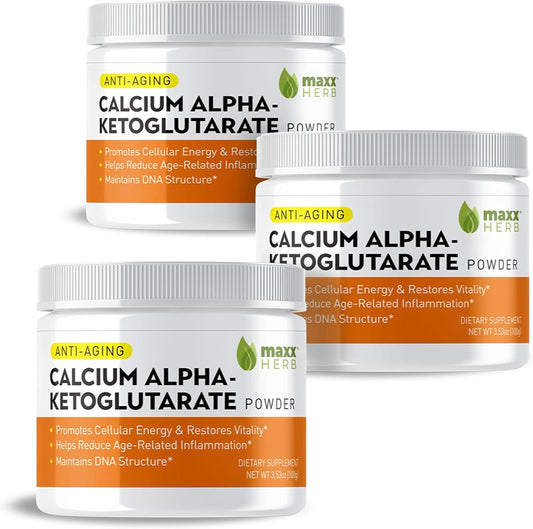 Maxx Herb Calcium Alpha-Ketoglutarate Powder - Energy, Vitality, Mental Focus, Gluten-Free - 300g (201 Servings) - Pack of 3