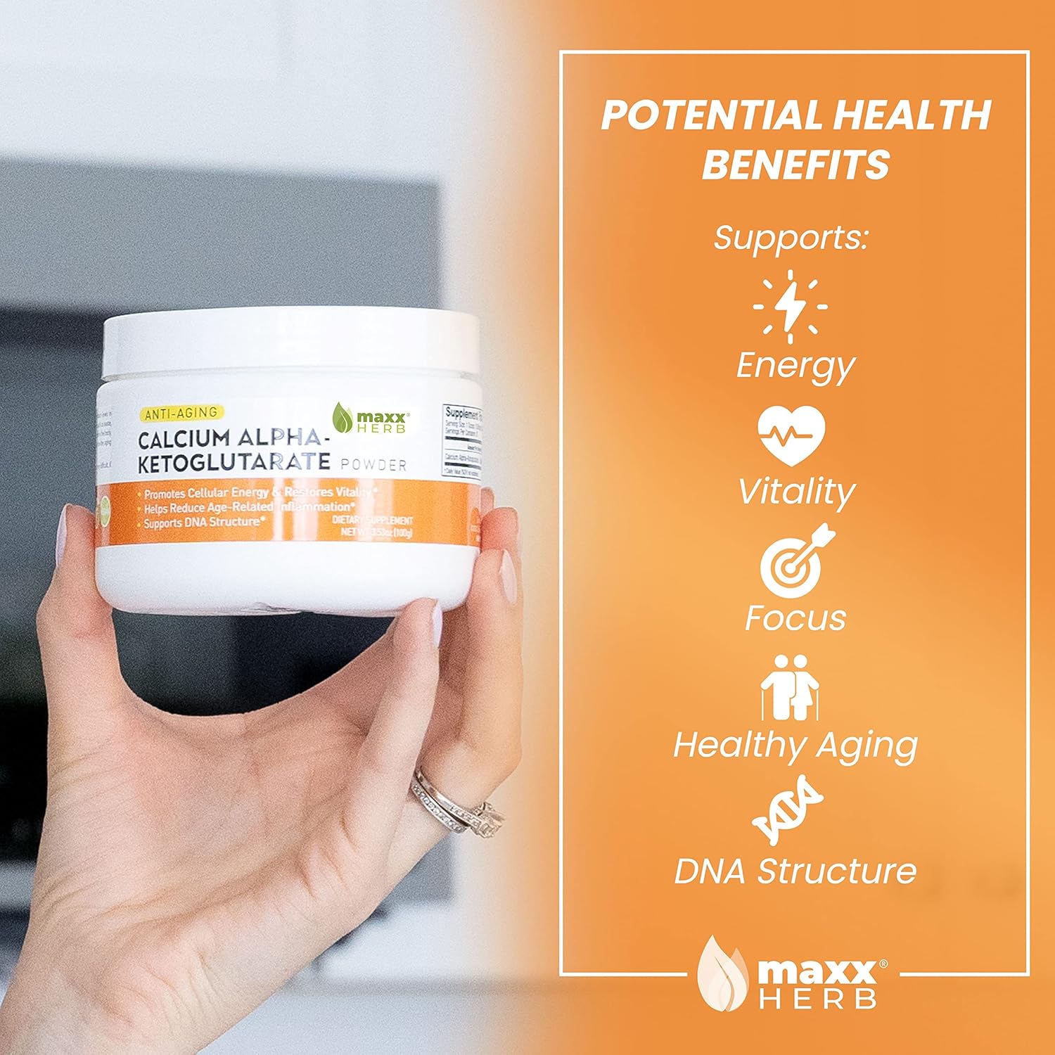 Maxx Herb Calcium Alpha-Ketoglutarate Powder - Energy, Vitality, Mental Focus, Gluten-Free - 300g (201 Servings) - Pack of 3