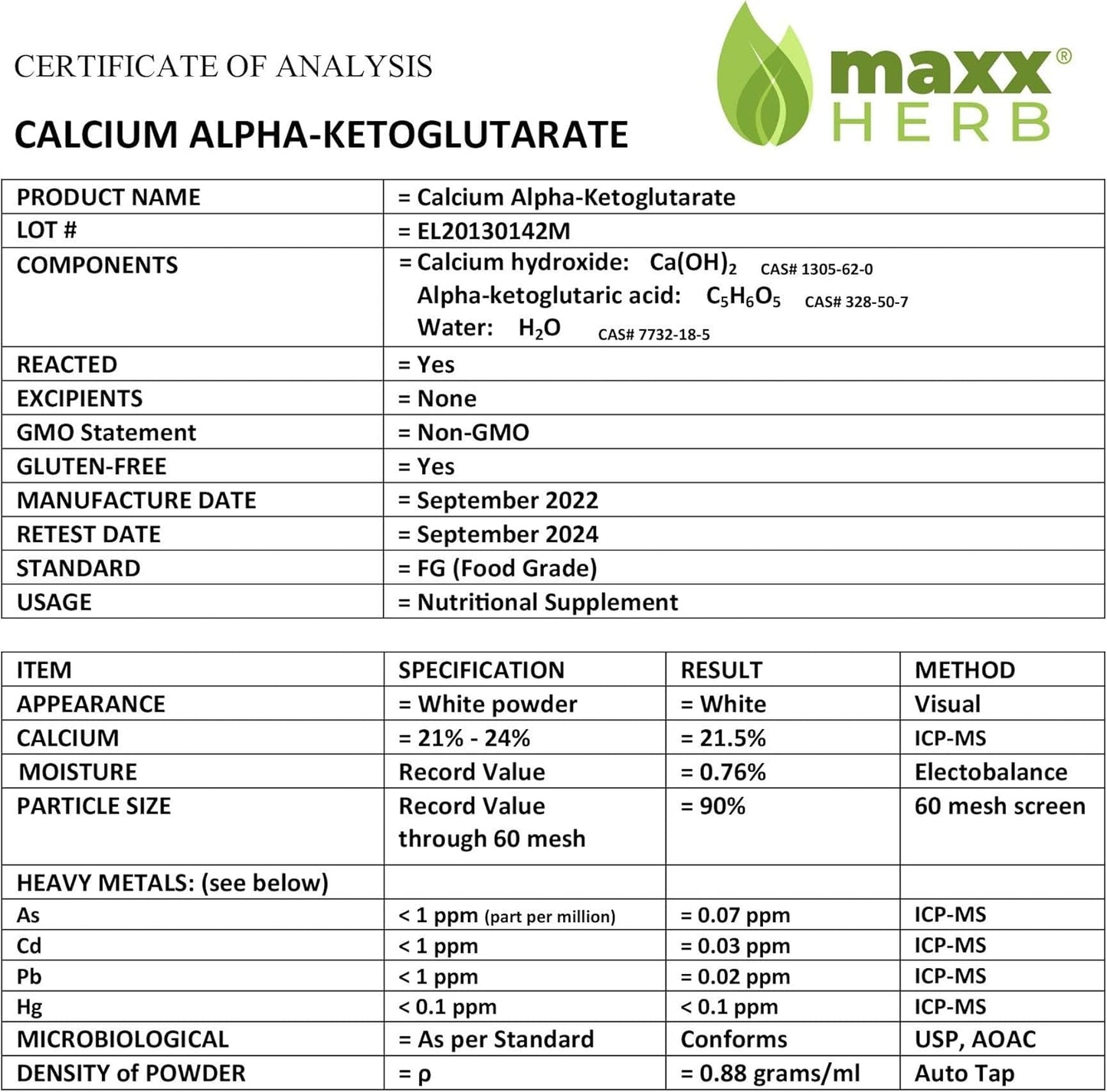 Maxx Herb Calcium Alpha-Ketoglutarate Powder - Energy, Vitality, Mental Focus, Gluten-Free - 300g (201 Servings) - Pack of 3