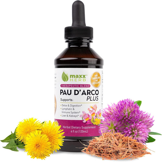 Maxx Herb Immune Support Pau D'Arco Extract with Dandelion Root & Red Clover Therapeutic Blend - 4 Oz Bottle