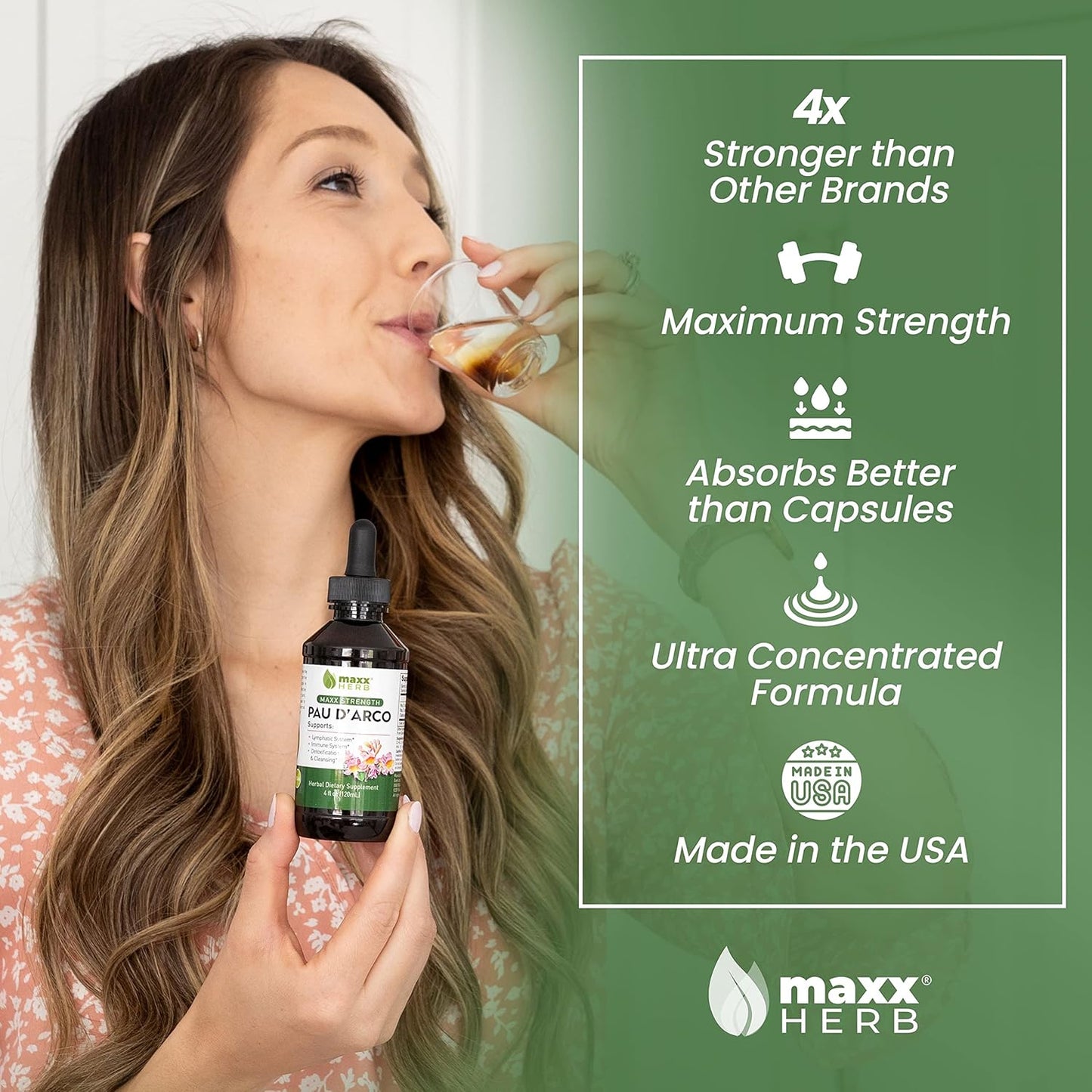 Maxx Herb PAU D'Arco Tincture - High Potency Immune Support Extract, Taheebo Tea Inner Bark - 4 Oz Bottle (60 Servings)
