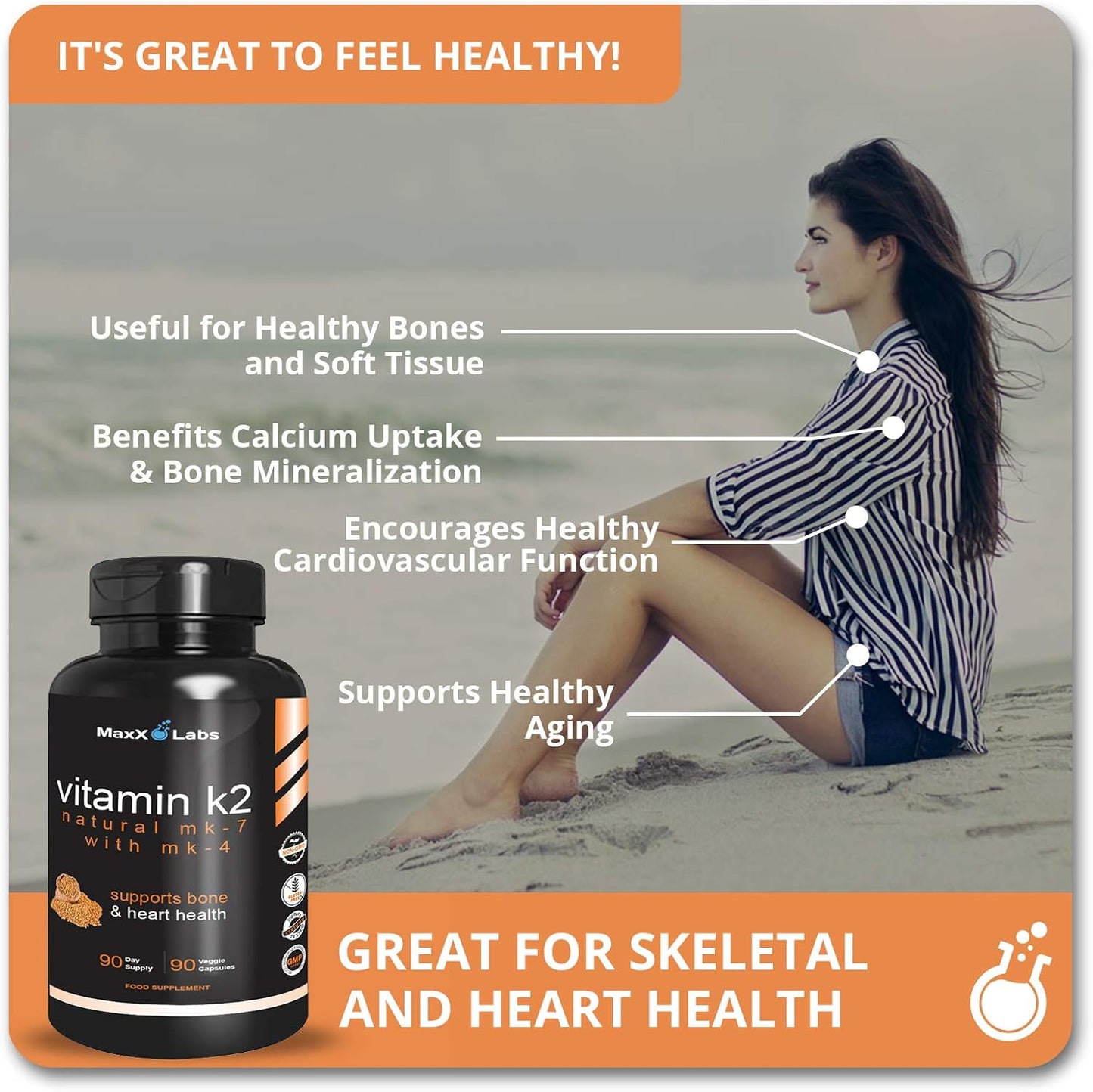 MaxX Labs Apple Cider Vinegar Capsules with The Mother + Vitamin K2 Supplement - Energy, Immunity, Digestion, Metabolism & Bone Support - 90 Capsules
