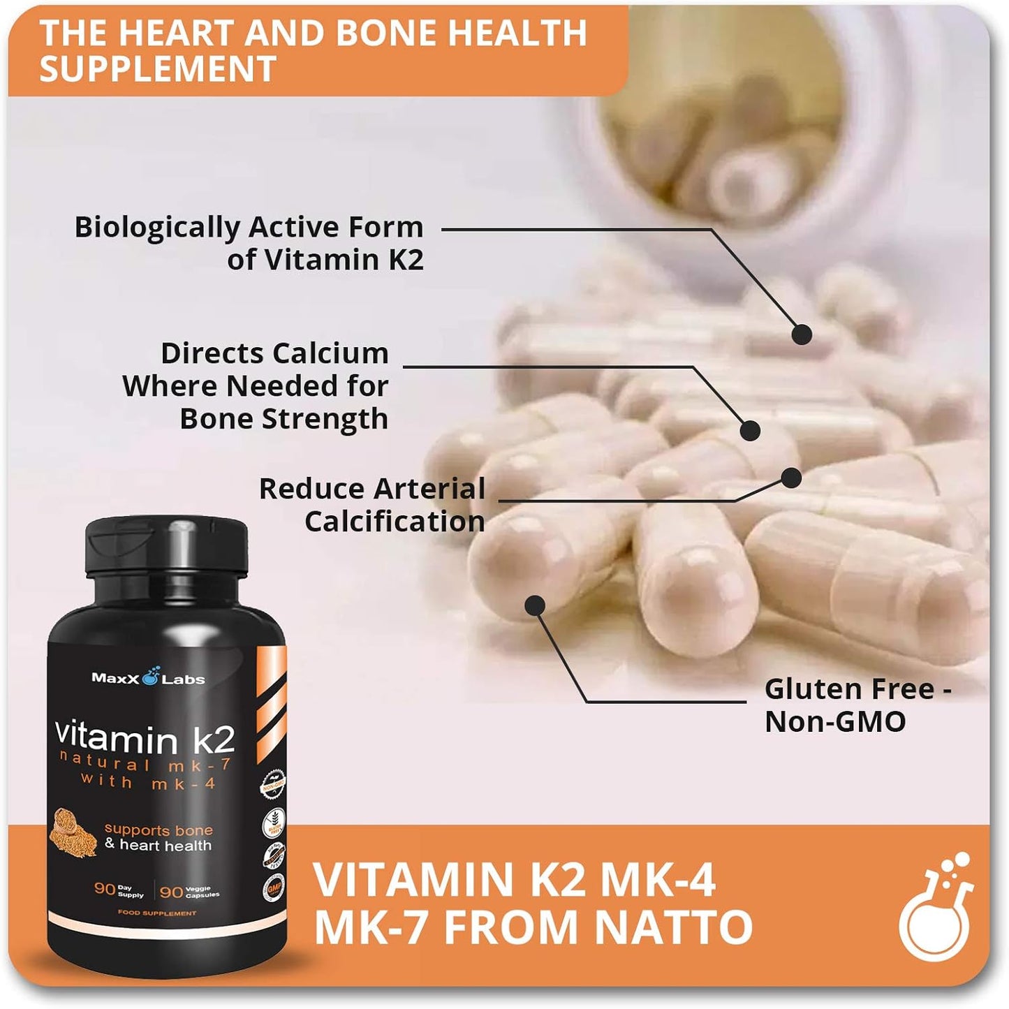 MaxX Labs Apple Cider Vinegar Capsules with The Mother + Vitamin K2 Supplement - Energy, Immunity, Digestion, Metabolism & Bone Support - 90 Capsules