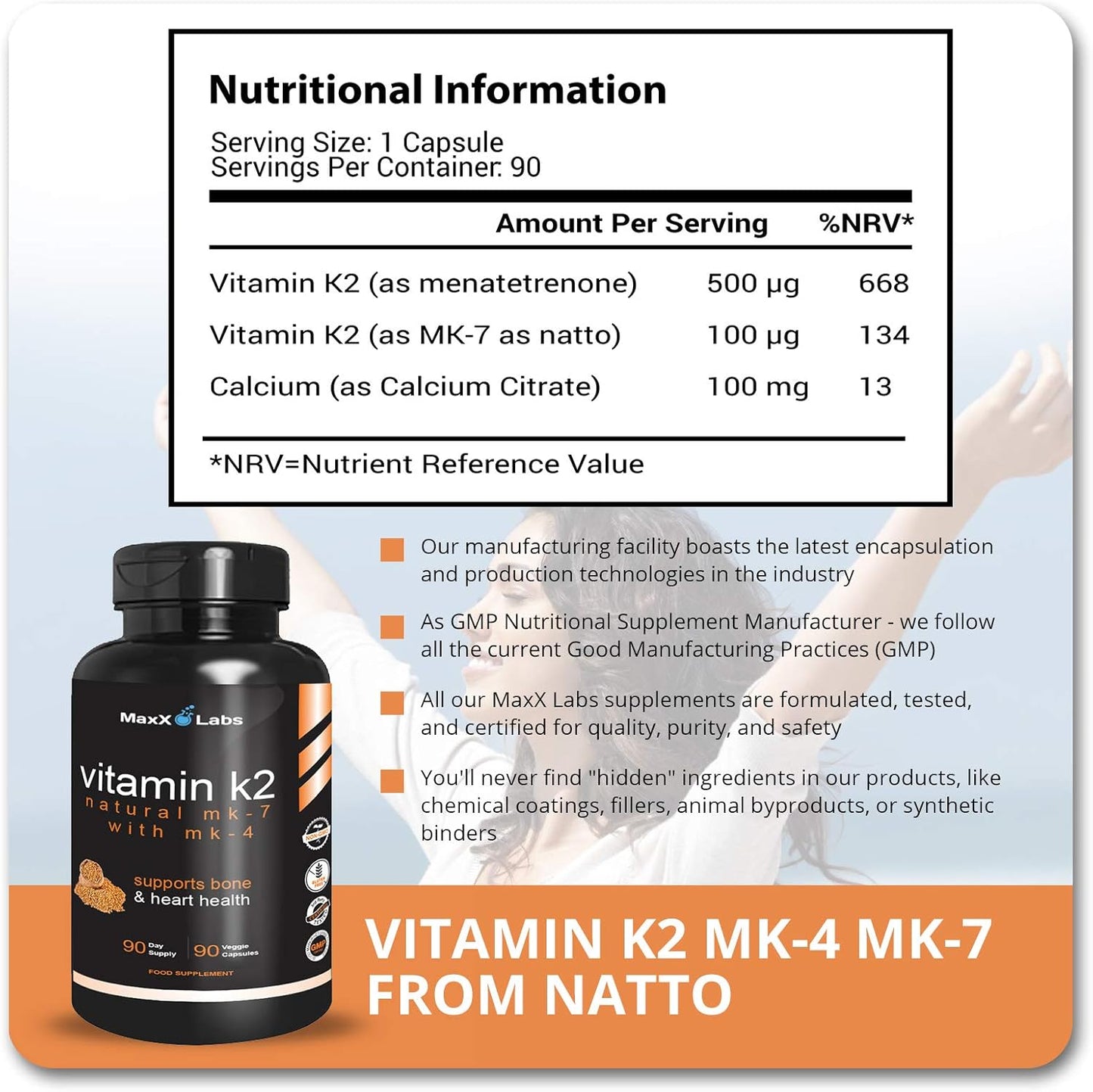 MaxX Labs Apple Cider Vinegar Capsules with The Mother + Vitamin K2 Supplement - Energy, Immunity, Digestion, Metabolism & Bone Support - 90 Capsules