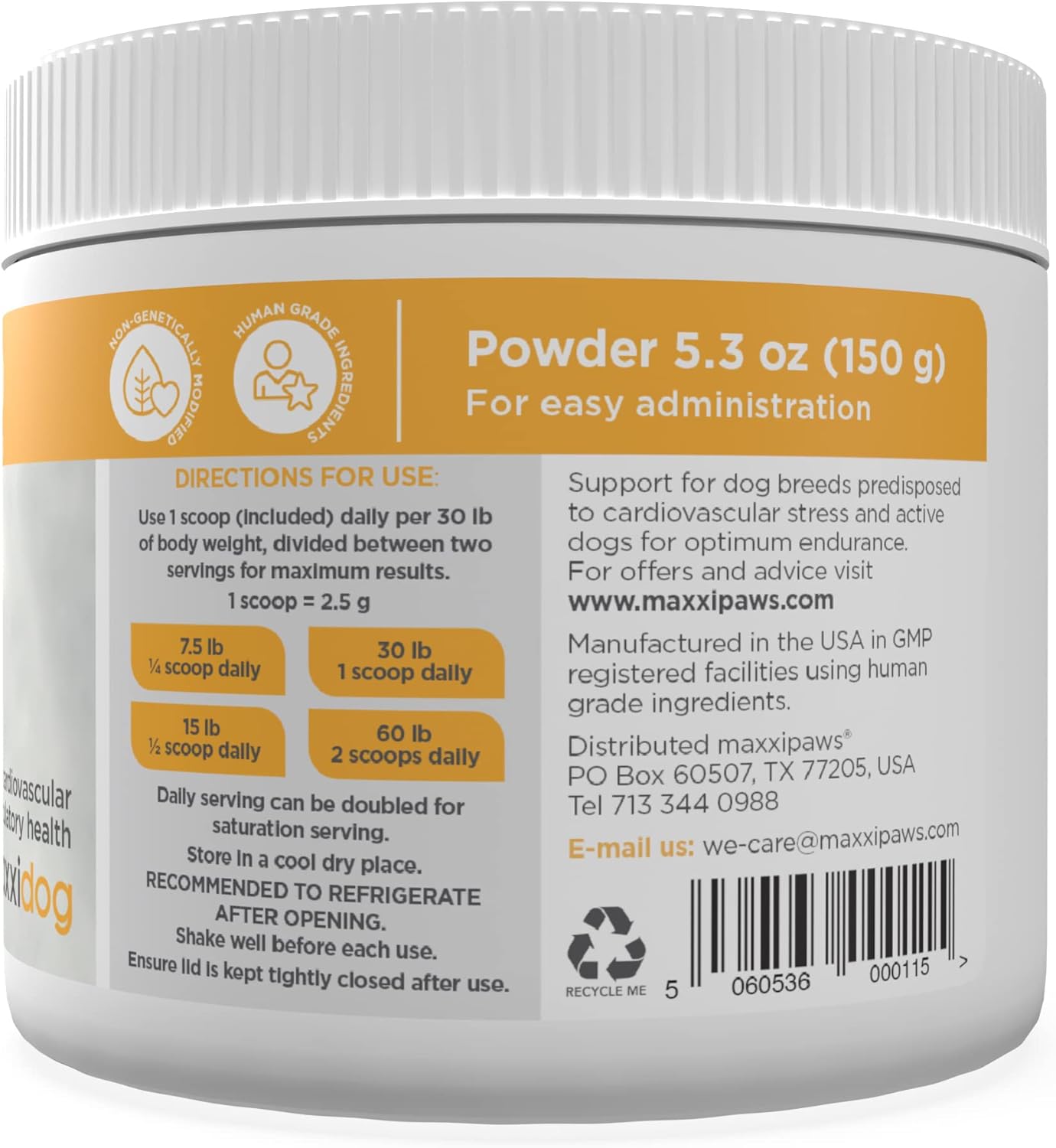 maxxipaws maxxicardio Dog Heart & Cardiovascular Powder Supplement, 5.3oz - Supports Canine Cardiovascular Health