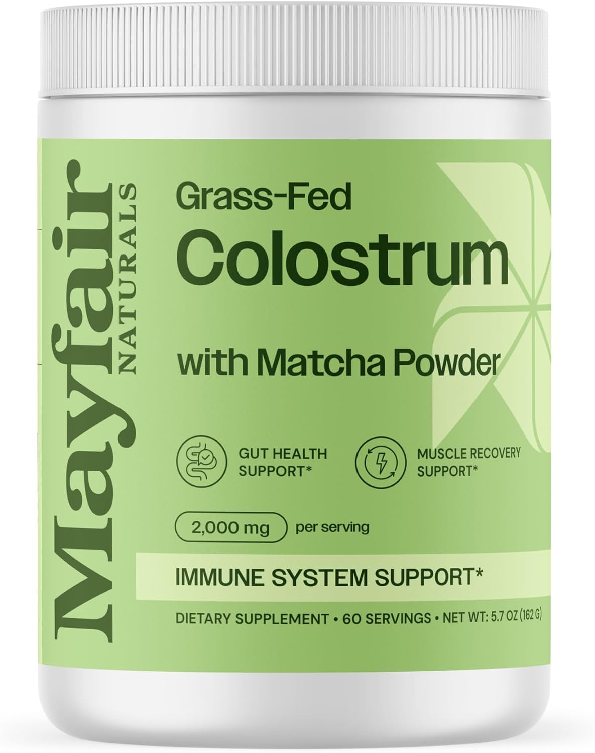 Mayfair Naturals Grass-Fed Bovine Colostrum & Matcha Green Tea Supplement - Immune Support for Kids & Adults - Gut Health & Muscle Recovery - 60 Servings